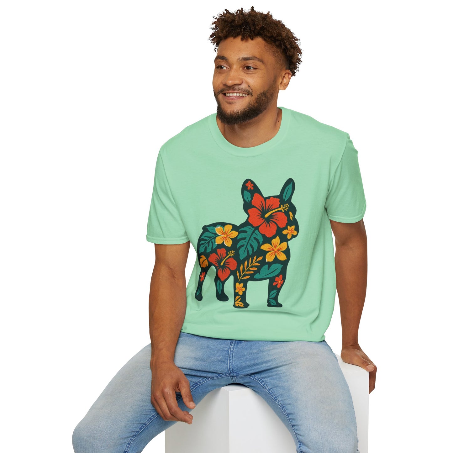Hawaiian Frenchie Shirt | Floral French Bulldog T-Shirt | Tropical Dog Lover Tee | Cute Summer Frenchie Gift | Hibiscus Dog Silhouette