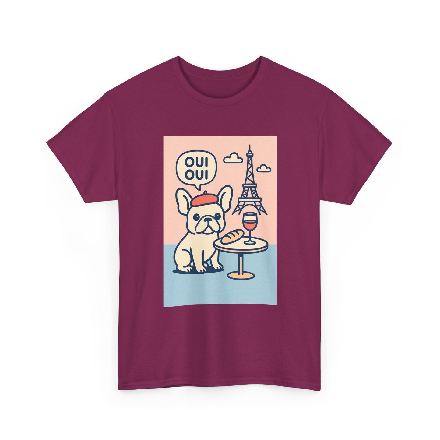 Oui Oui Frenchie Paris T-Shirt – Cute French Bulldog Café Tee, Paris Dog Lover Shirt, Beret & Baguette Graphic, French Bulldog Gift for Women & Men