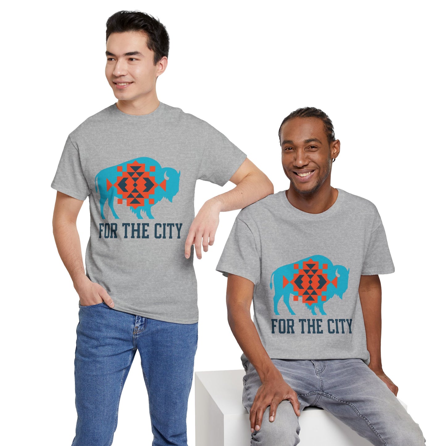 For The City Tribal Bison T-Shirt | Oklahoma Pride Tee | Blue & Orange Southwestern Bison Graphic | OKC Fan Inspired Shirt | Local Oklahoma Gift