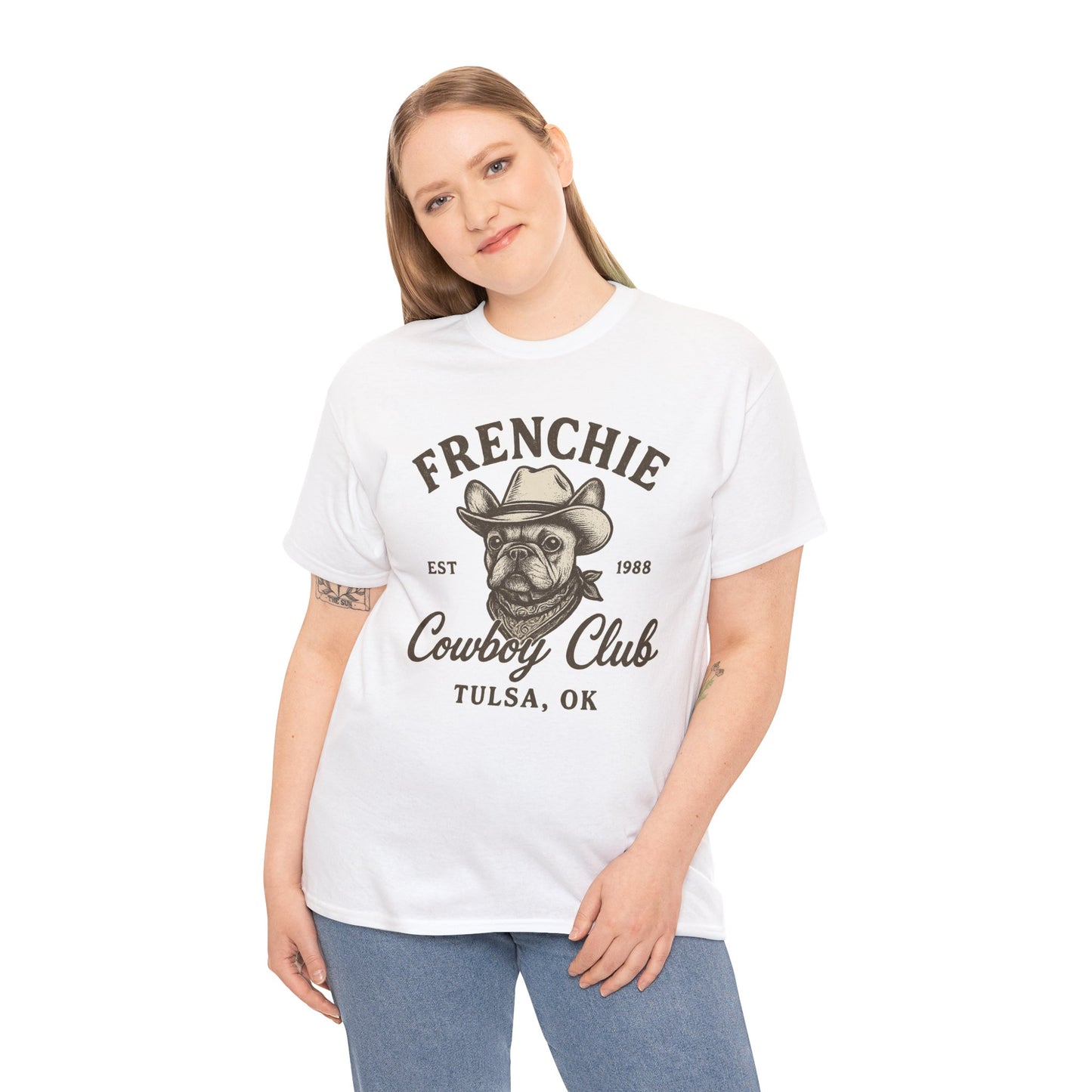 Frenchie Cowboy Club T-Shirt | Western French Bulldog Tee | Tulsa Oklahoma Dog Lover Shirt | Vintage Cowboy Graphic | Country Pet Gift