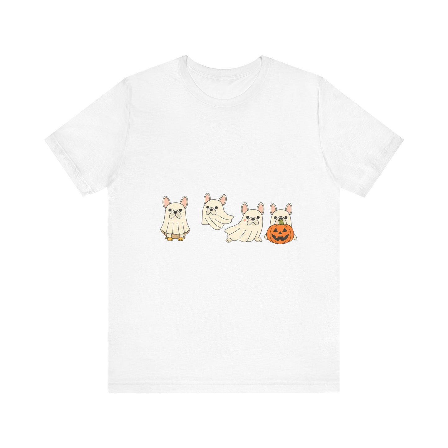Frenchie Ghost Halloween T-Shirt | Cute French Bulldog Graphic Tee | Funny Dog Lover Spooky Season Shirt | Pumpkin Ghost Frenchie Tee