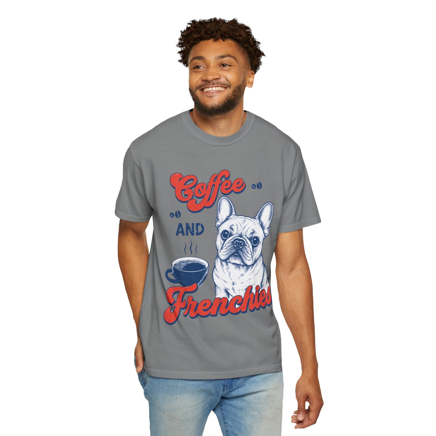Coffee and Frenchies Shirt, French Bulldog Coffee Tee, Frenchie Lover T-Shirt, Dog Mom Coffee Shirt, Cute French Bulldog Graphic Tee, Coffee Lover Gift