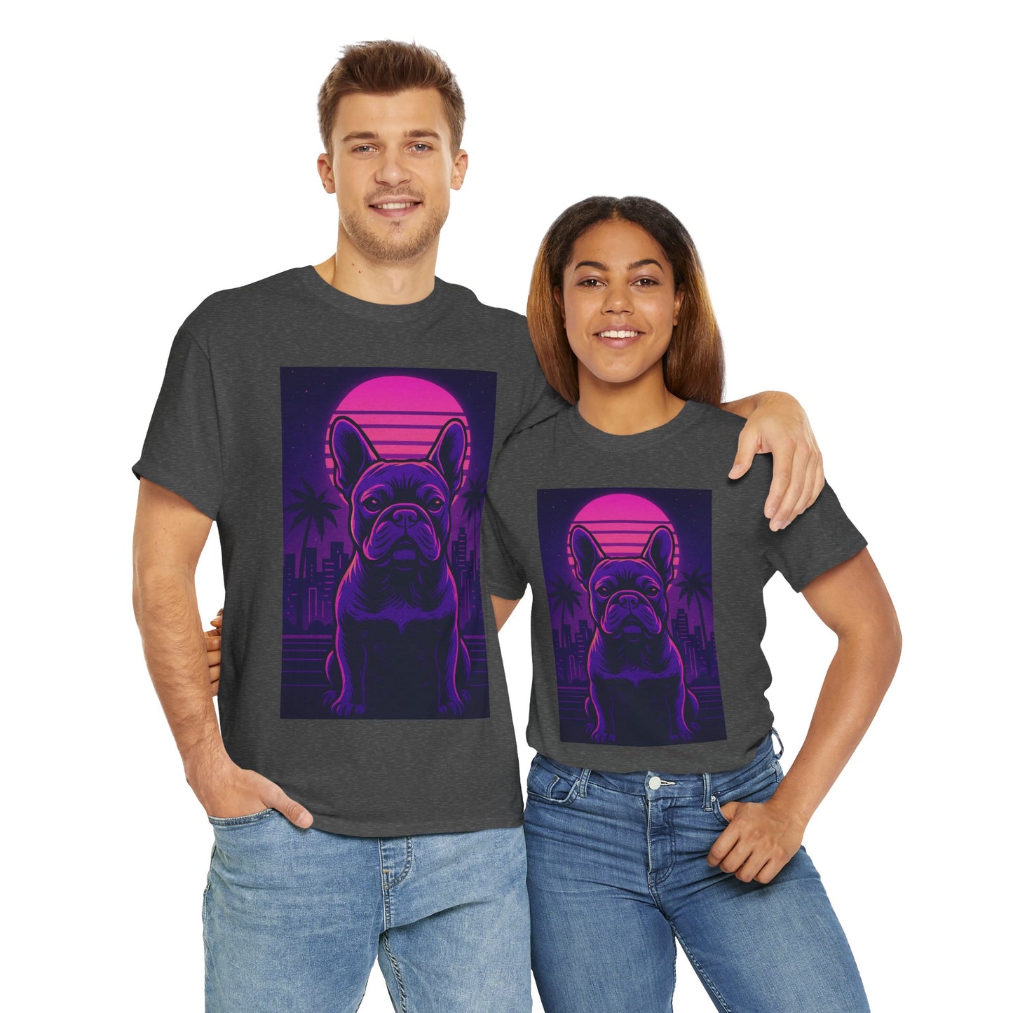 Vaporwave French Bulldog T-Shirt | Retro Neon Dog Tee | 80s Aesthetic Frenchie Shirt | Synthwave Graphic Tee | Cool Gift for Pet Lovers