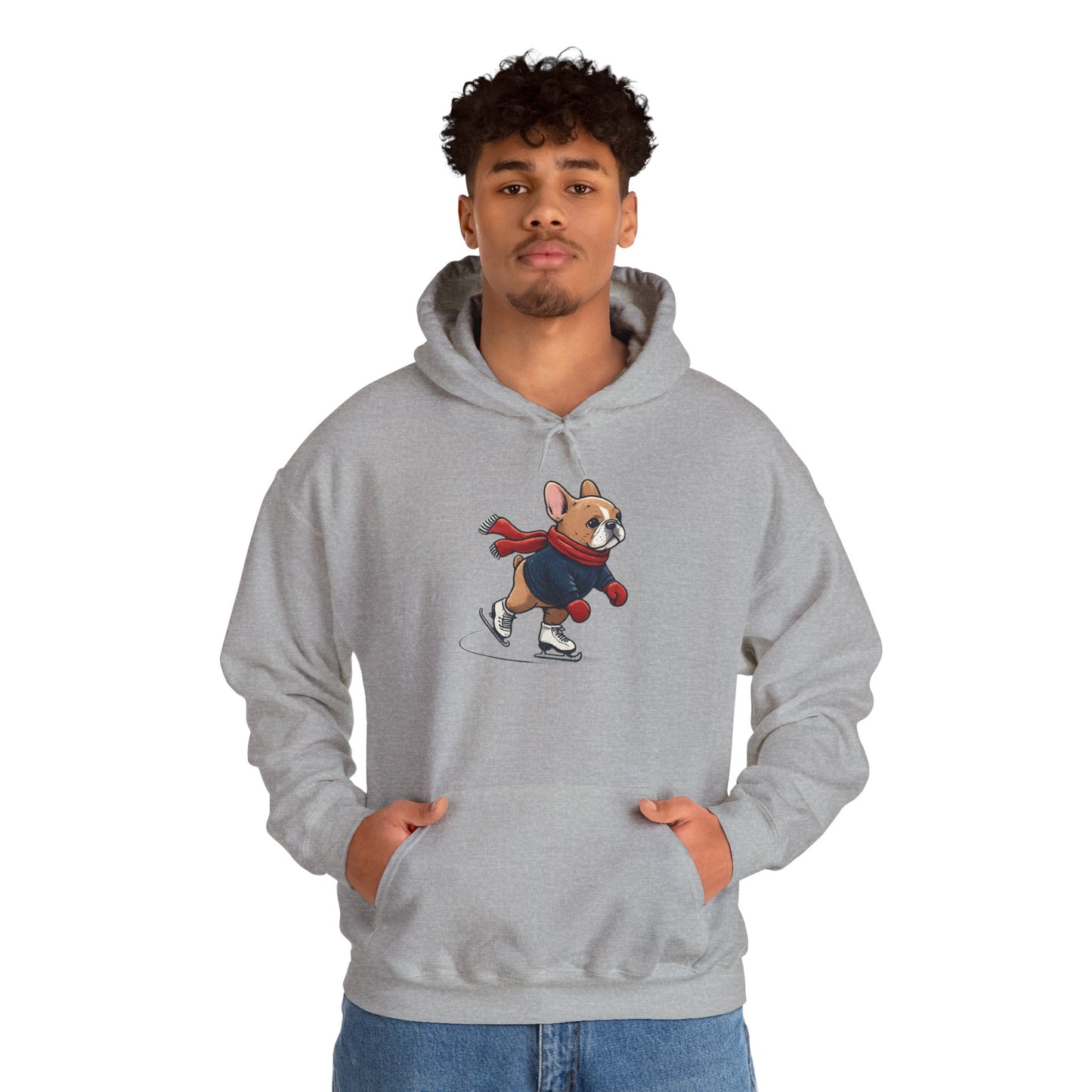 Ice Skating Frenchie Hoodie – Cute Winter French Bulldog Sweatshirt, Holiday Dog Lover Gift, Cozy Skating Pup Hoodie, Frenchie Christmas Hoodie
