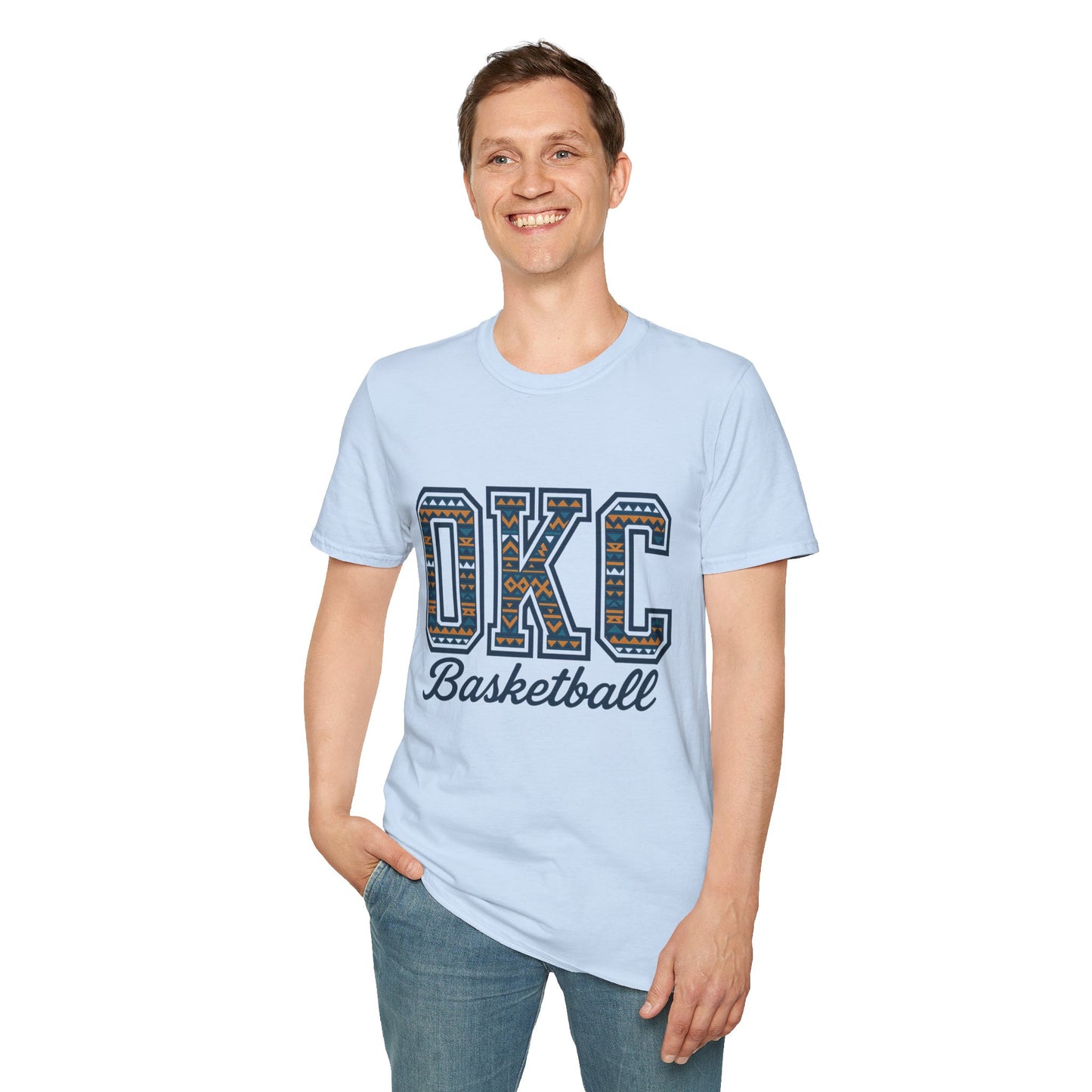 OKC Basketball T-Shirt | Tribal Aztec Letters Tee | Oklahoma City Basketball Shirt | OKC Fan Gift | Unisex Game Day Tee | Orange Thunder Style