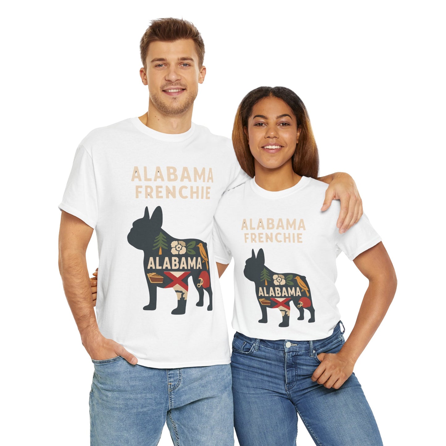 Alabama Frenchie T-Shirt – French Bulldog State Pride Tee, Retro Alabama Dog Lover Shirt, Southern Frenchie Gift for Pet Lovers