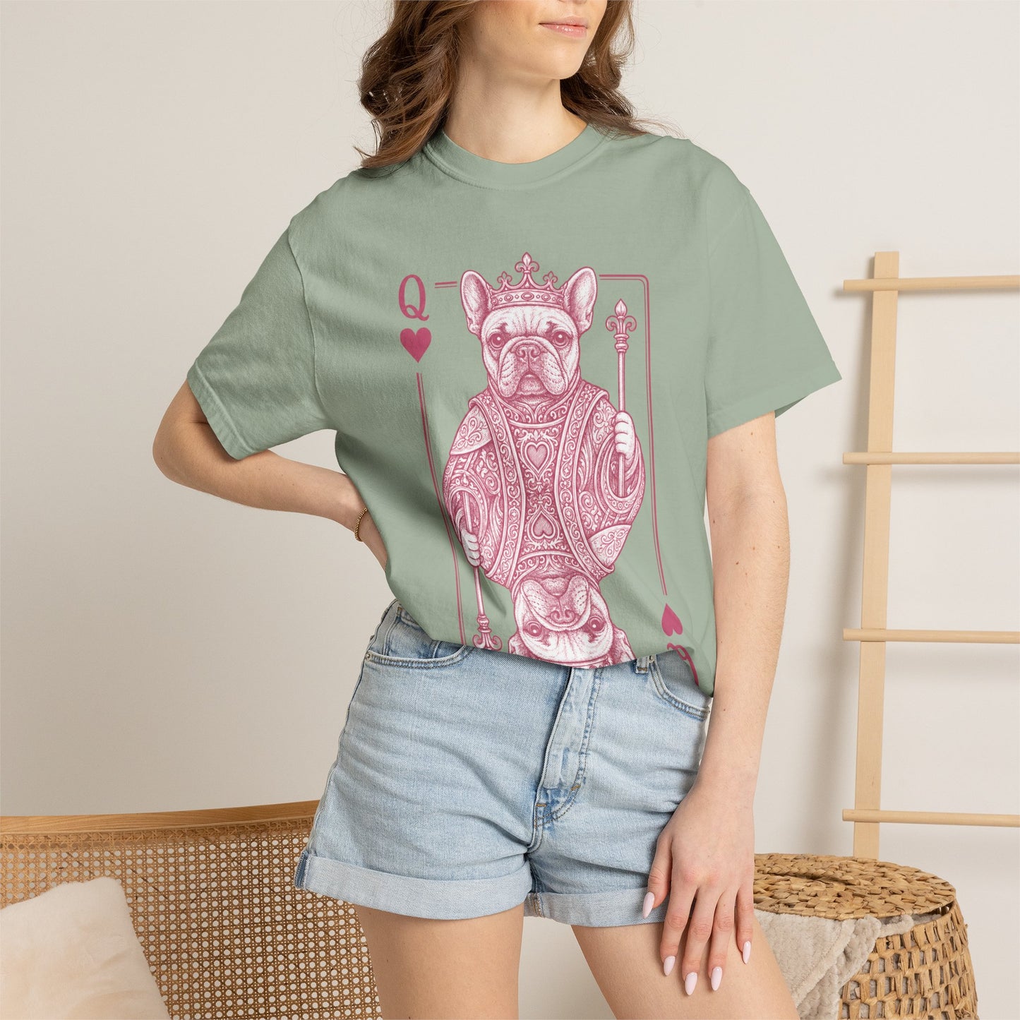 Queen of Hearts French Bulldog Shirt, Frenchie Queen Playing Card Tee, Dog Mom Gift, Cute French Bulldog Graphic Shirt, Royal Frenchie T-Shirt