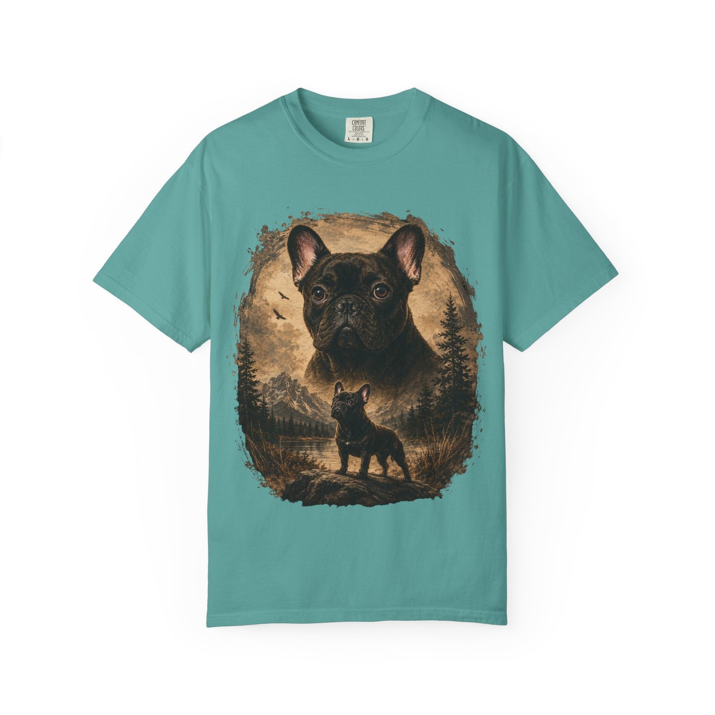 Black French Bulldog Shirt, Vintage Frenchie Nature Tee, Rustic French Bulldog Shirt, Dog Lover Gift, Frenchie Mountain Landscape Tee, Outdoors Dog Shirt, French Bulldog Art