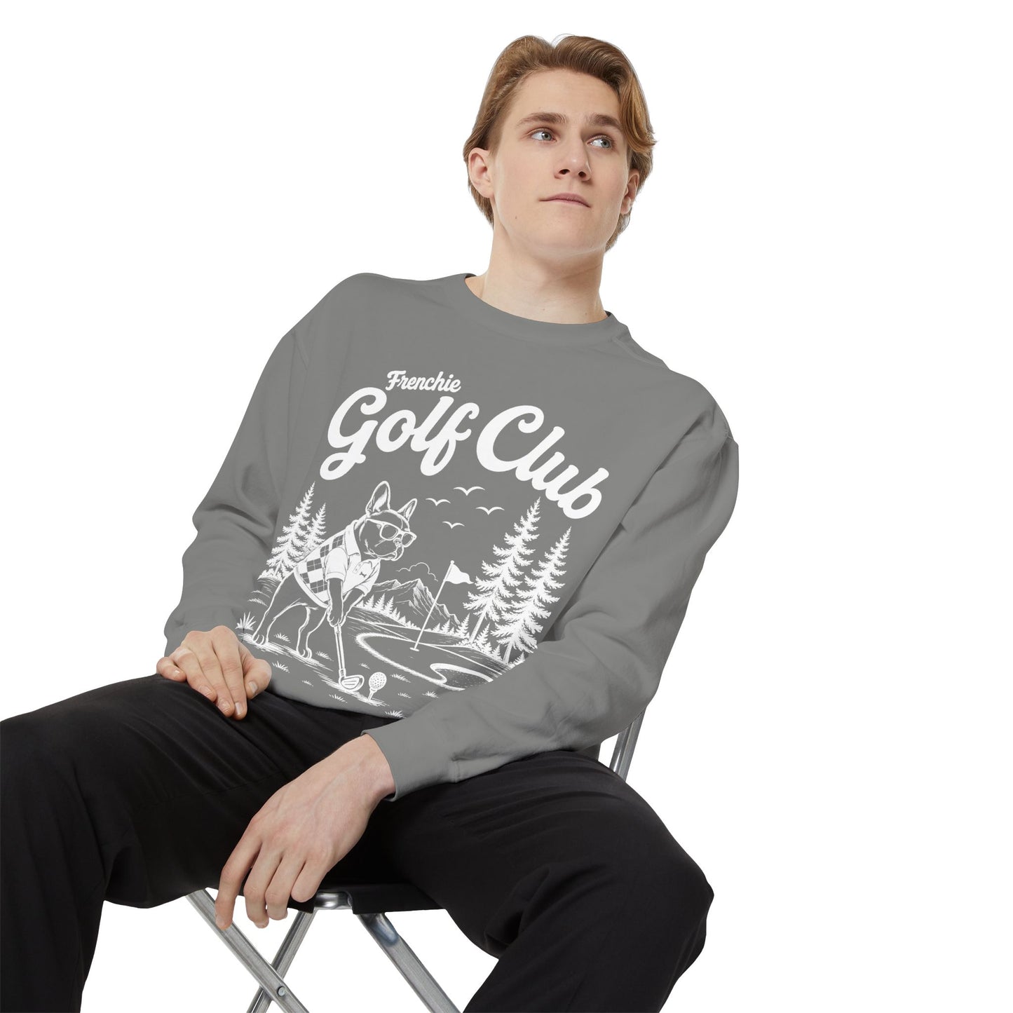 Frenchie Golf Club Sweatshirt, Golfing French Bulldog Crewneck, Golf Lover Dog Sweatshirt, Country Club Frenchie Gift, Vintage Golf Sweatshirt