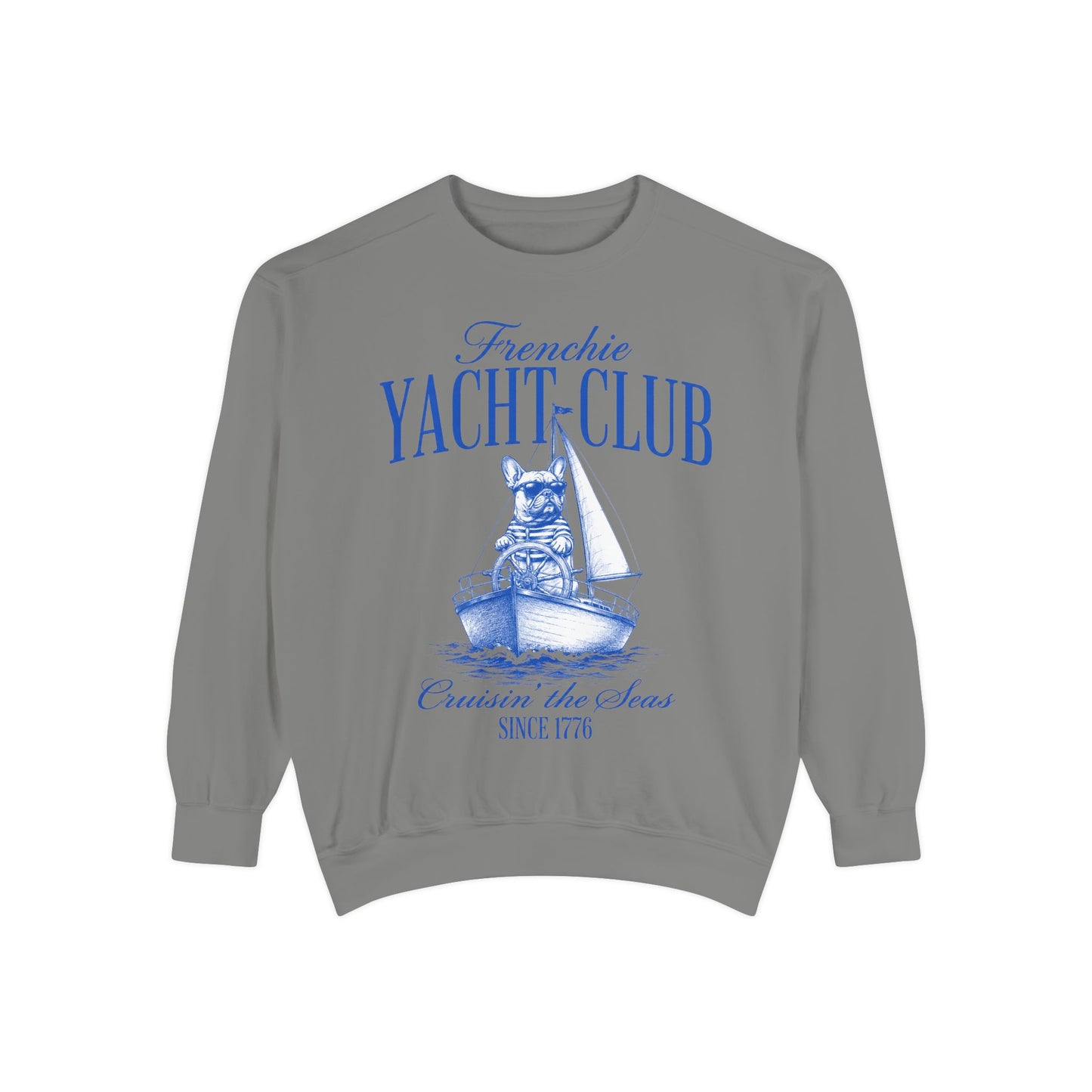Frenchie Yacht Club Sweatshirt, French Bulldog Nautical Crewneck, Coastal Dog Lover Sweatshirt, Sailing Frenchie Pullover, Beach Club French Bulldog Gift, Preppy Yacht Club Sweatshirt