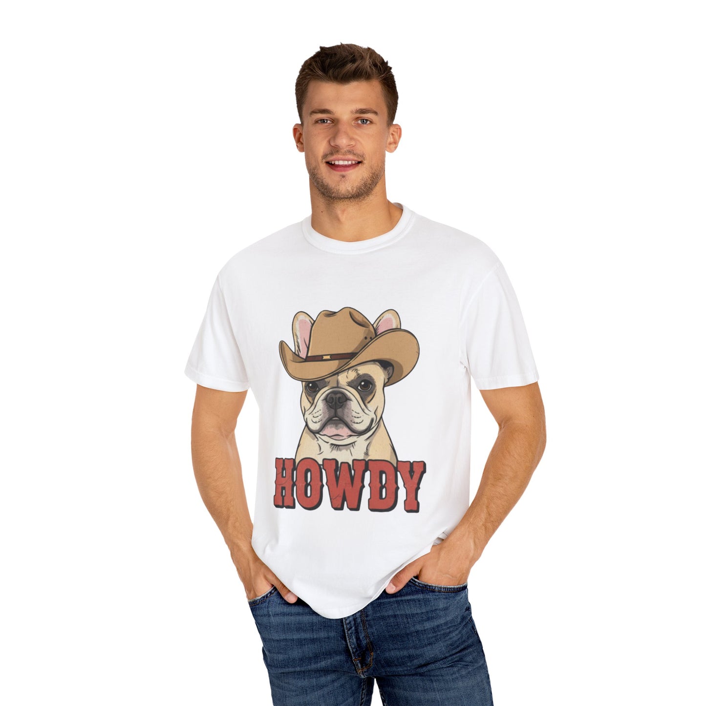Howdy French Bulldog Cowboy T-Shirt | Western Frenchie Graphic Tee | Cute Dog Lover Country Shirt | Funny Gift for Him or Her