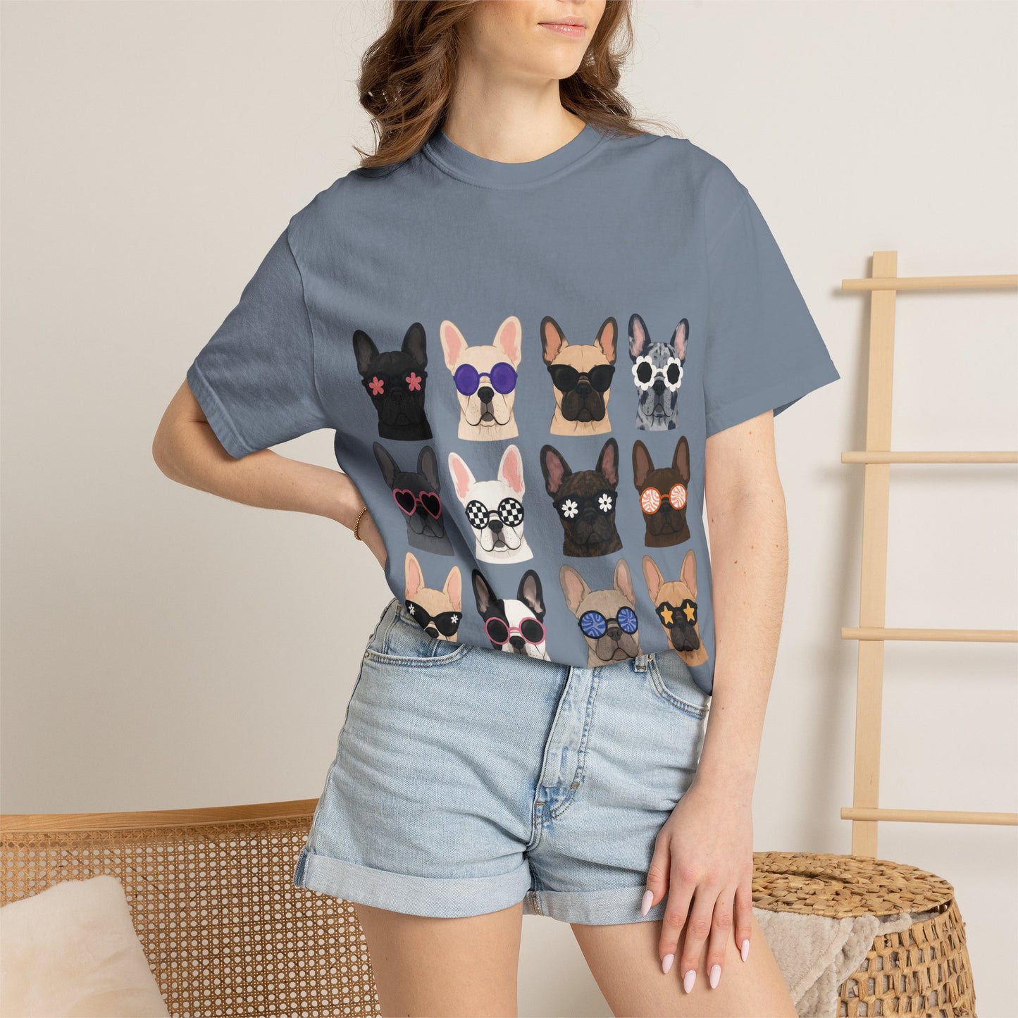 French Bulldog Sunglasses Shirt, Frenchie Faces Tee, Cute French Bulldog Shirt, Colorful Frenchie Dog Lover Gift, Dog Mom Graphic Tee