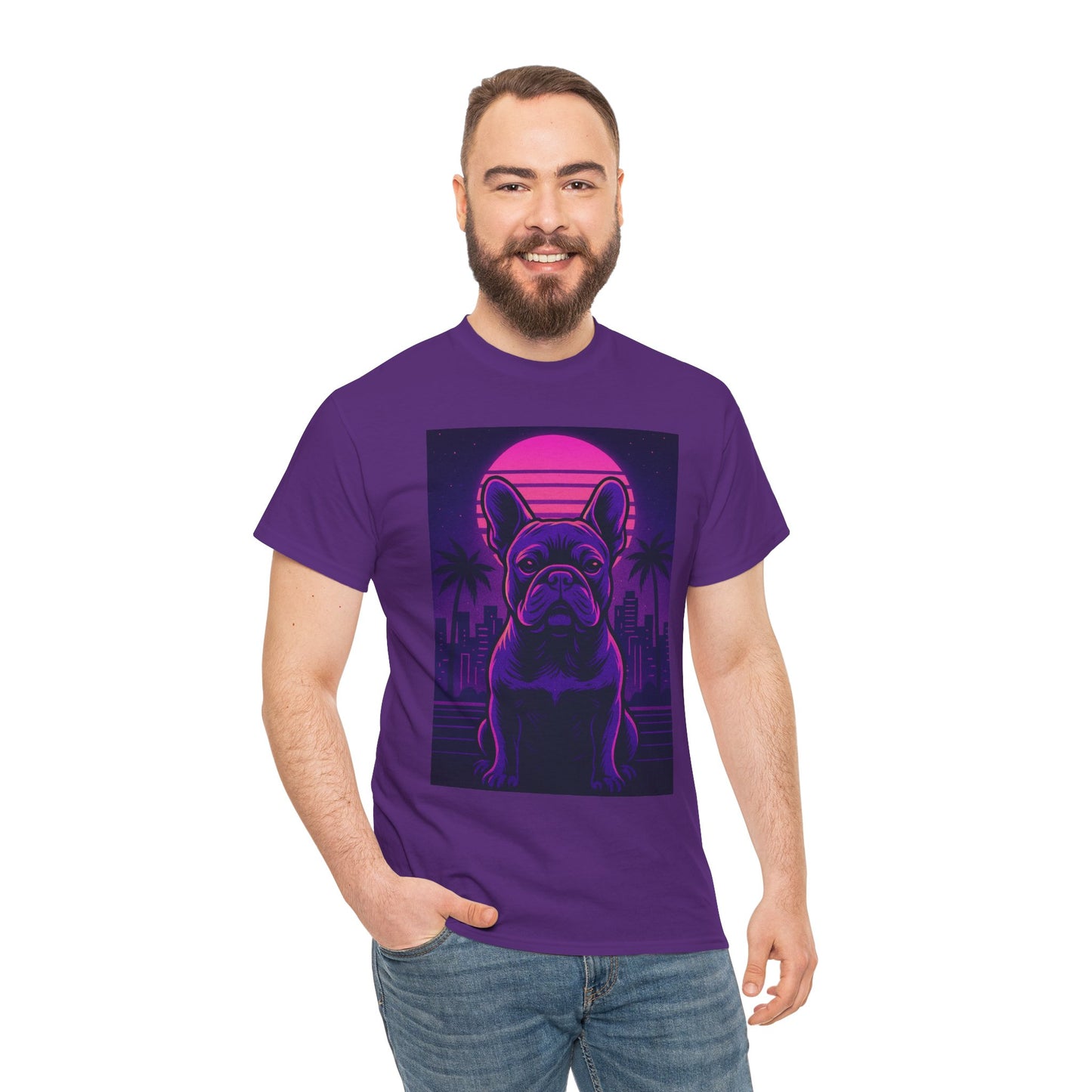 Vaporwave French Bulldog T-Shirt | Retro Neon Dog Tee | 80s Aesthetic Frenchie Shirt | Synthwave Graphic Tee | Cool Gift for Pet Lovers