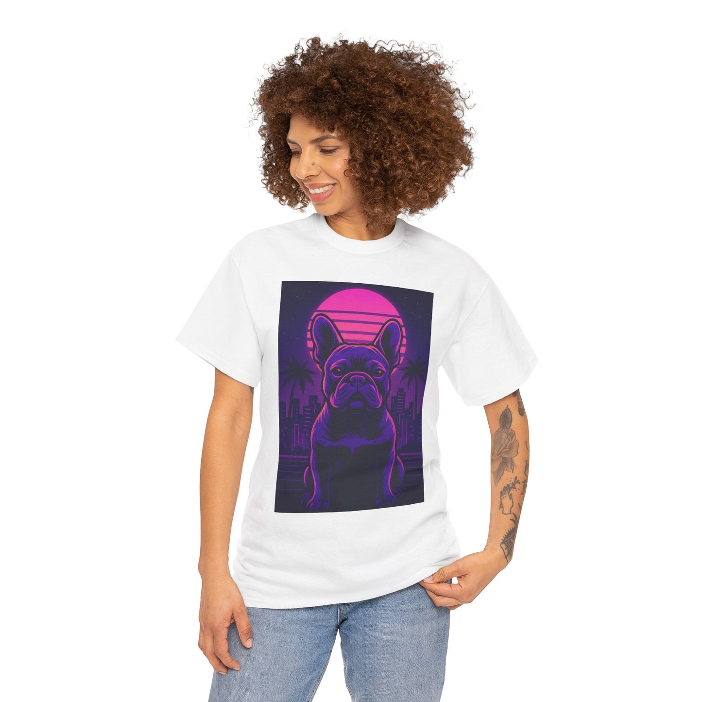 Vaporwave French Bulldog T-Shirt | Retro Neon Dog Tee | 80s Aesthetic Frenchie Shirt | Synthwave Graphic Tee | Cool Gift for Pet Lovers
