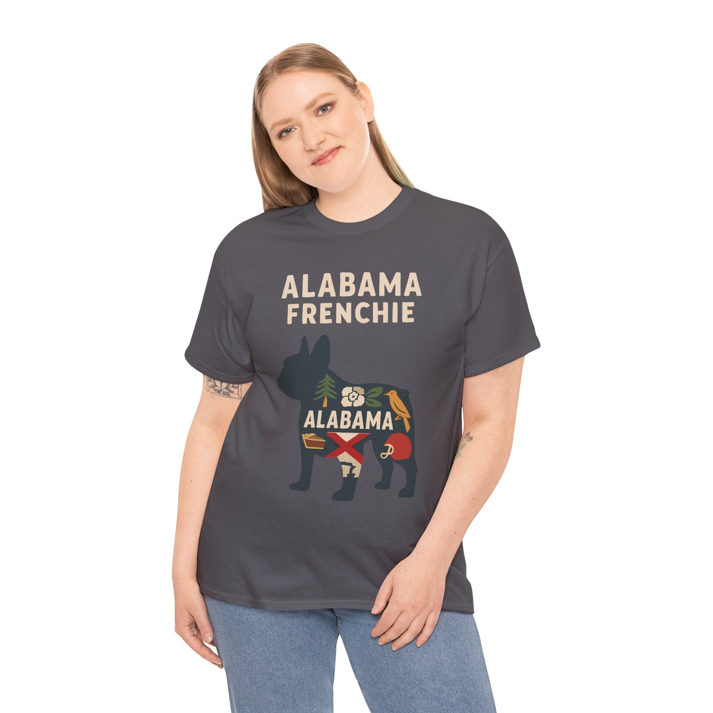 Alabama Frenchie T-Shirt – French Bulldog State Pride Tee, Retro Alabama Dog Lover Shirt, Southern Frenchie Gift for Pet Lovers