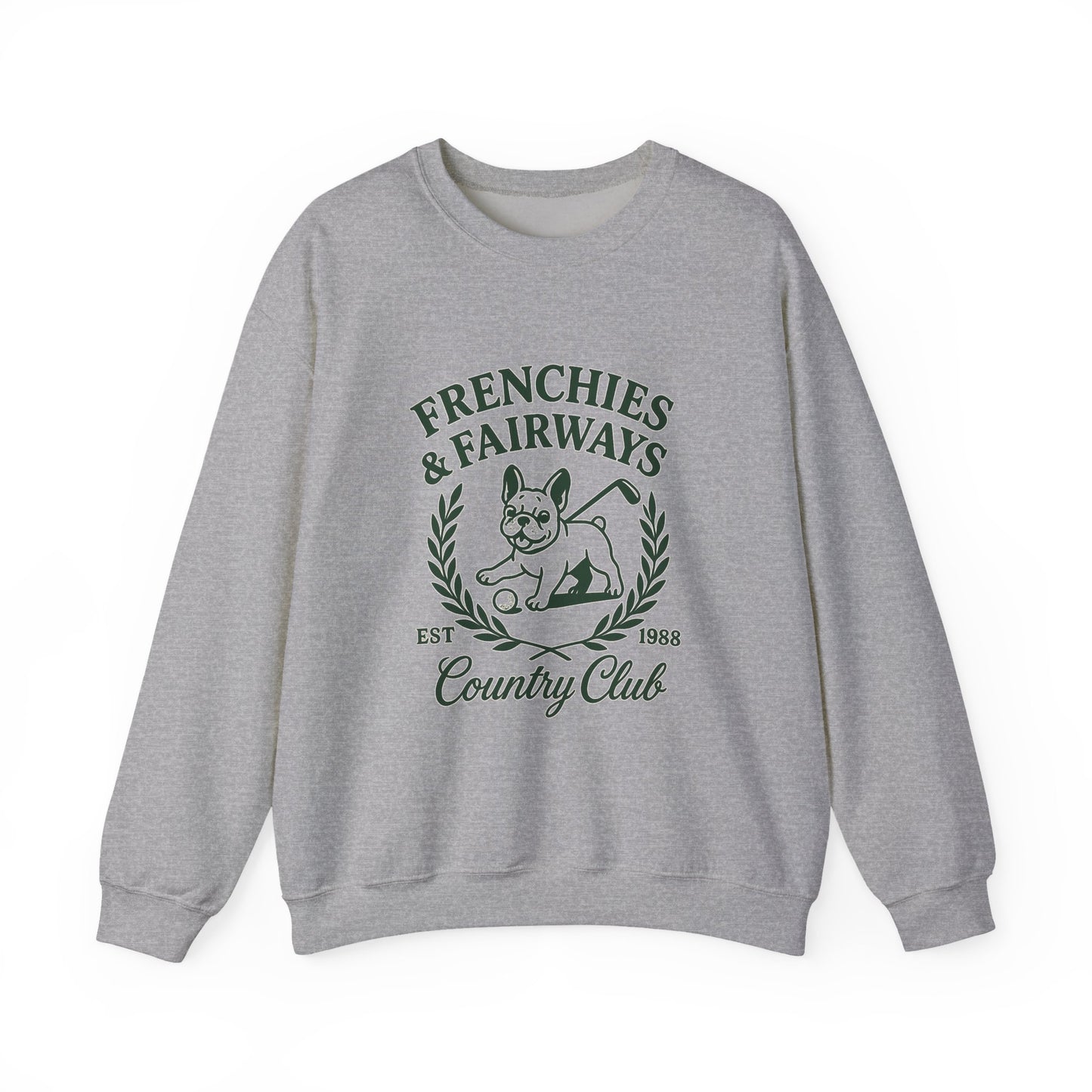 Frenchies & Fairways Sweatshirt | Golf Inspired French Bulldog Pullover | Country Club Retro Crewneck | Dog Lover Golf Gift Sweater