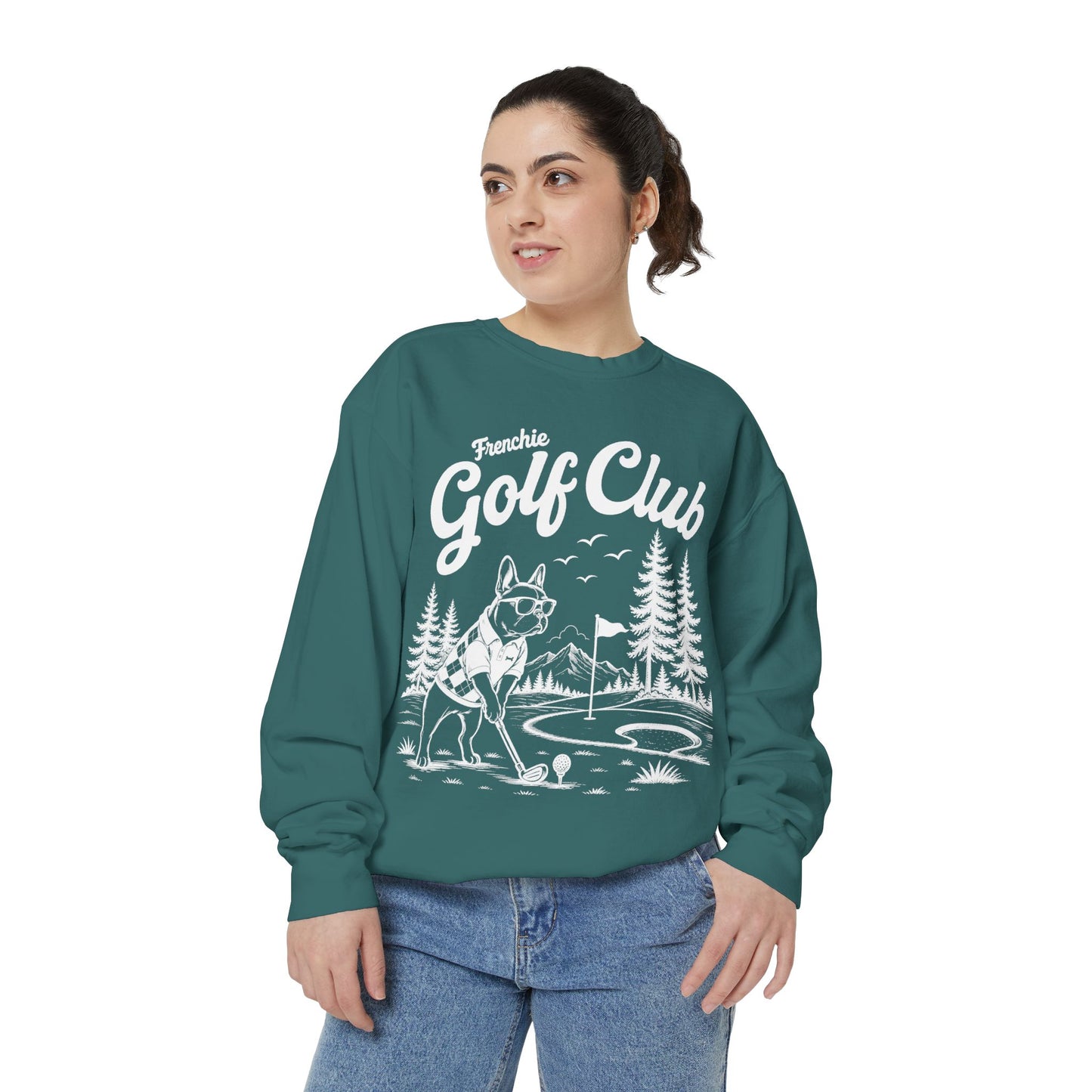 Frenchie Golf Club Sweatshirt, Golfing French Bulldog Crewneck, Golf Lover Dog Sweatshirt, Country Club Frenchie Gift, Vintage Golf Sweatshirt