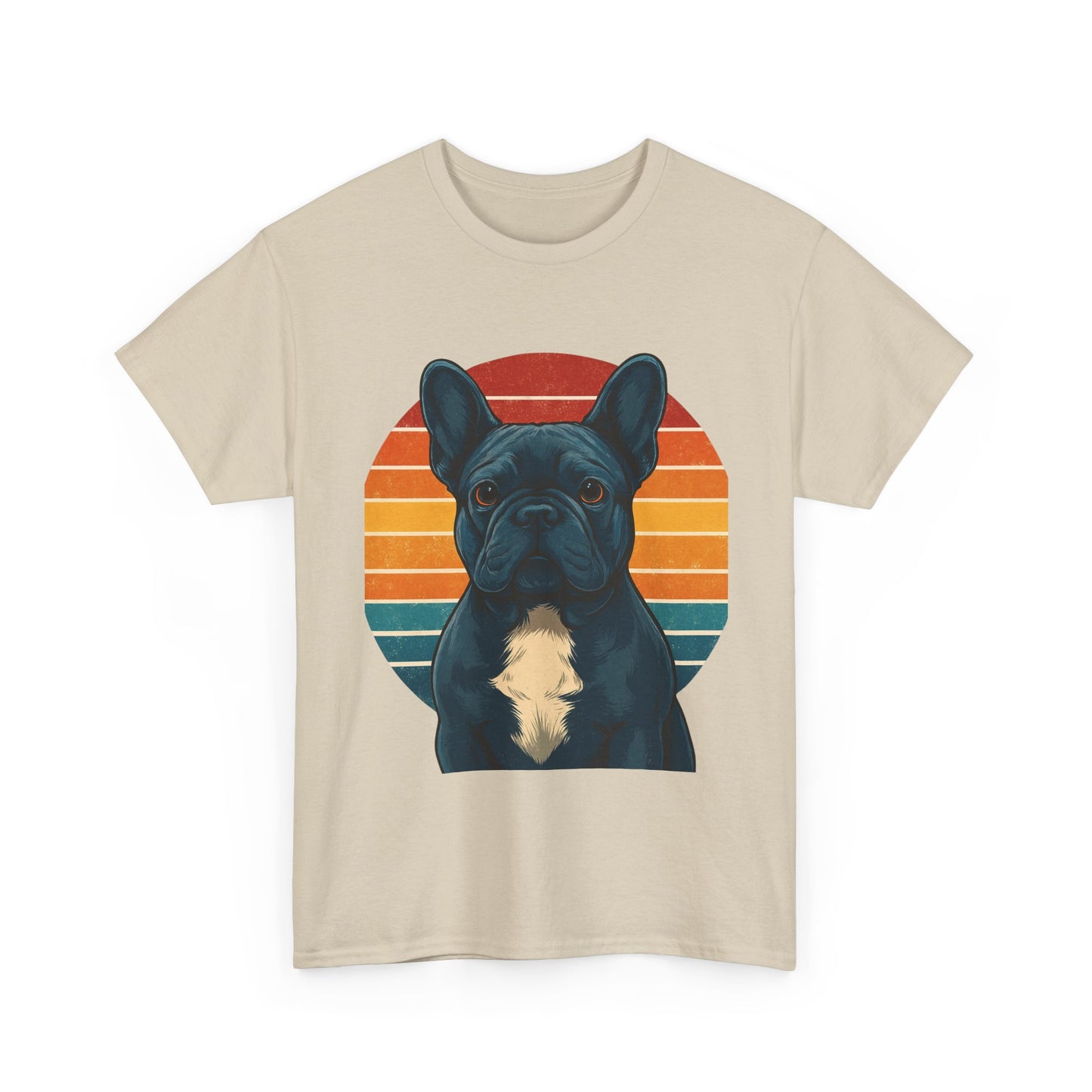 Retro Blue French Bulldog T-Shirt | Vintage Frenchie Dog Tee | 70s Sunset Graphic Shirt | Frenchie Lover Gift | Cute Pet Owner Apparel