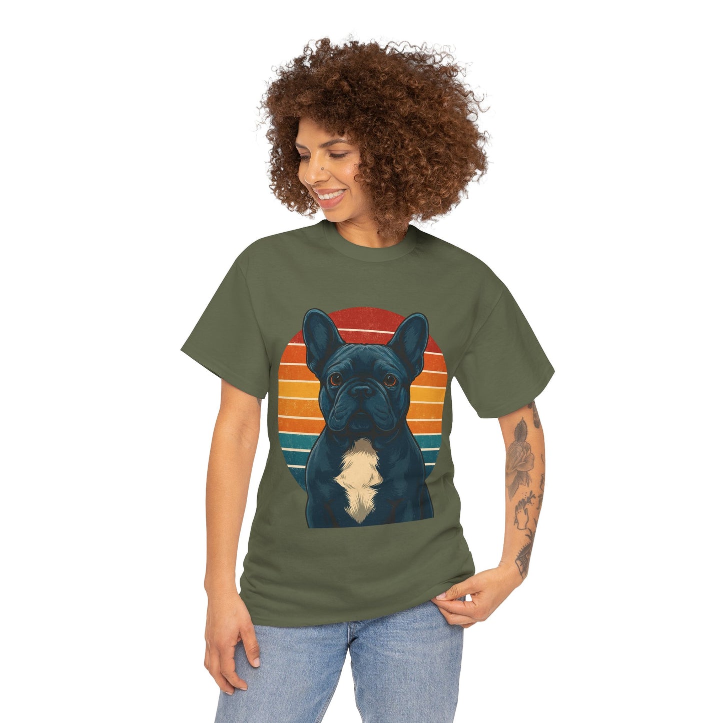 Retro Blue French Bulldog T-Shirt | Vintage Frenchie Dog Tee | 70s Sunset Graphic Shirt | Frenchie Lover Gift | Cute Pet Owner Apparel