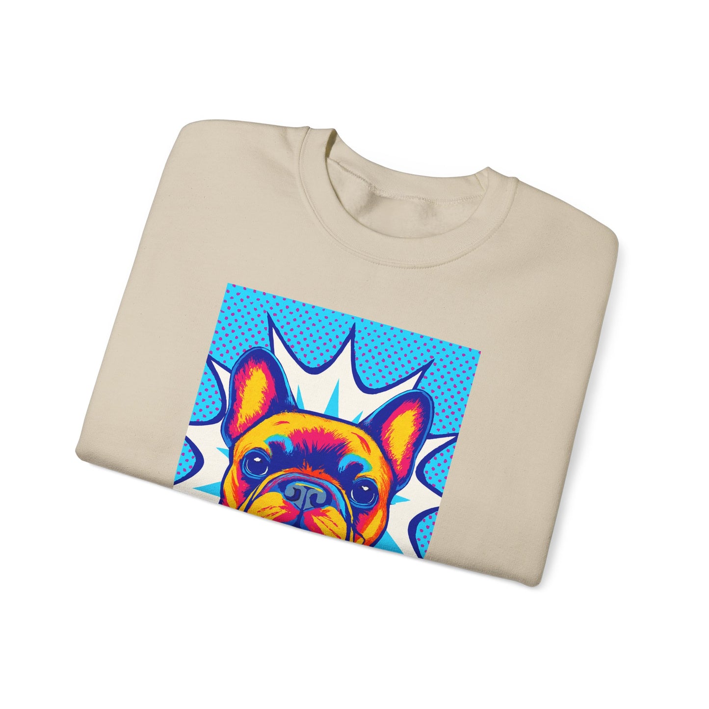 Pop Art French Bulldog Pullover | Colorful Retro Frenchie Sweatshirt | Funky Dog Lover Gift | Unisex Bold Frenchie Graphic Sweater