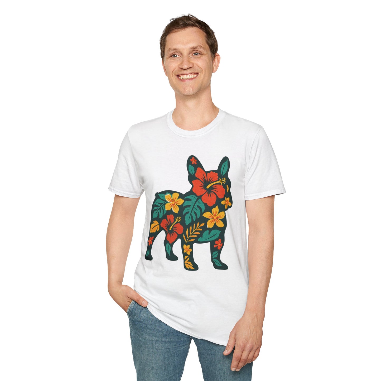 Hawaiian Frenchie Shirt | Floral French Bulldog T-Shirt | Tropical Dog Lover Tee | Cute Summer Frenchie Gift | Hibiscus Dog Silhouette