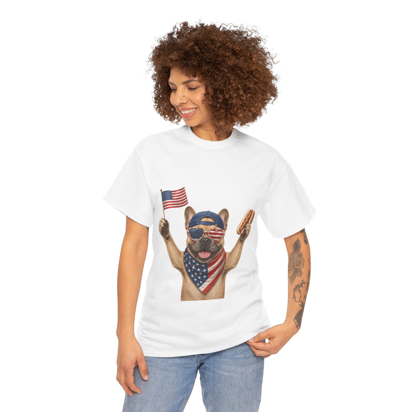 Patriotic French Bulldog Shirt, Funny Frenchie 4th of July Tee, American Flag Dog Shirt, Hot Dog French Bulldog Gift, USA Dog Lover Shirt