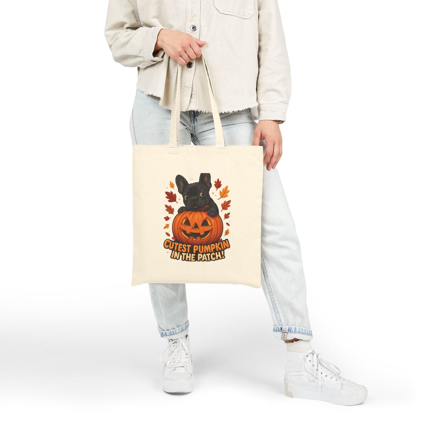 Cutest Pumpkin in the Patch Tote Bag | Frenchie Fall Bag | Halloween Dog Lover Gift | Cute Pumpkin Patch French Bulldog Canvas Tote
