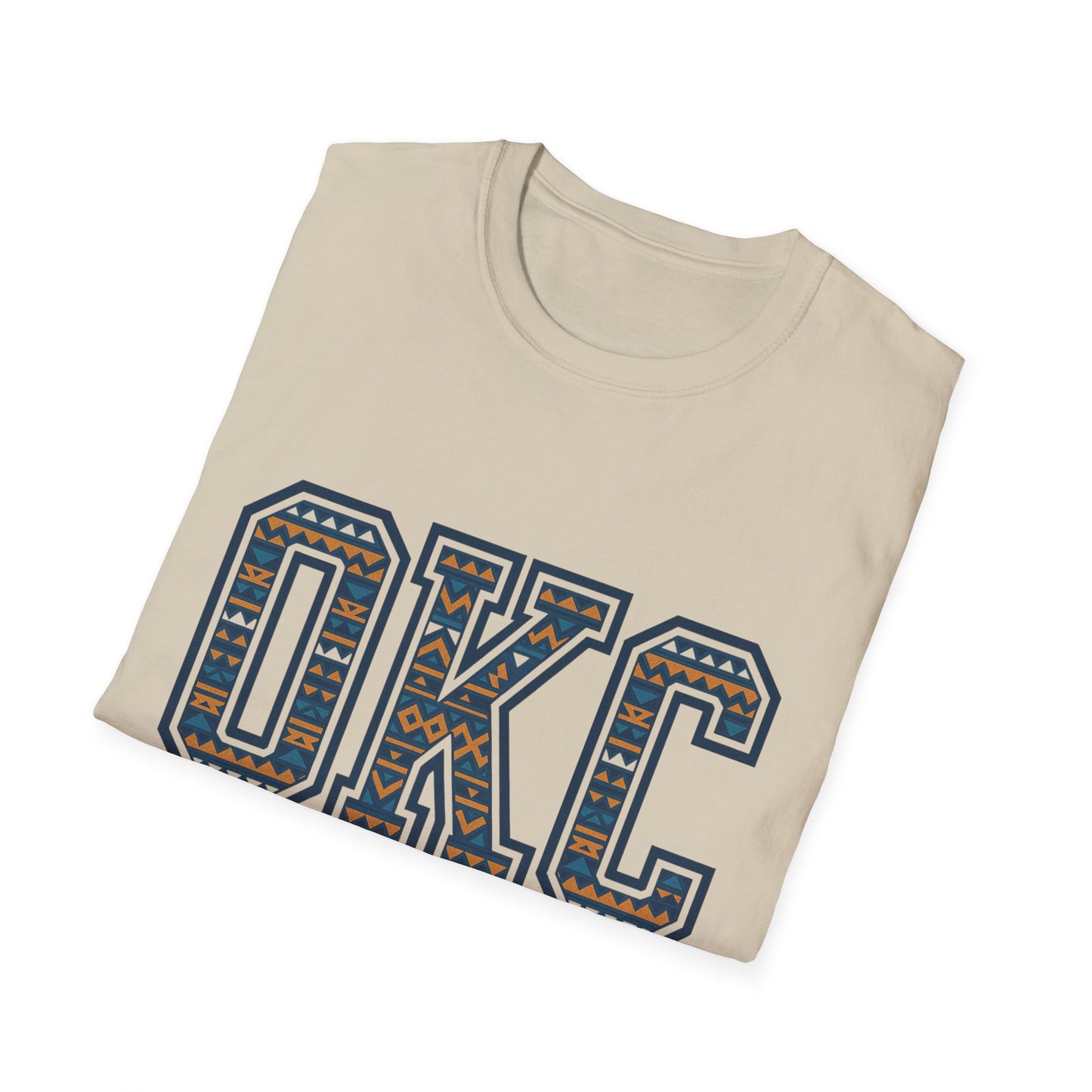 OKC Basketball T-Shirt | Tribal Aztec Letters Tee | Oklahoma City Basketball Shirt | OKC Fan Gift | Unisex Game Day Tee | Orange Thunder Style