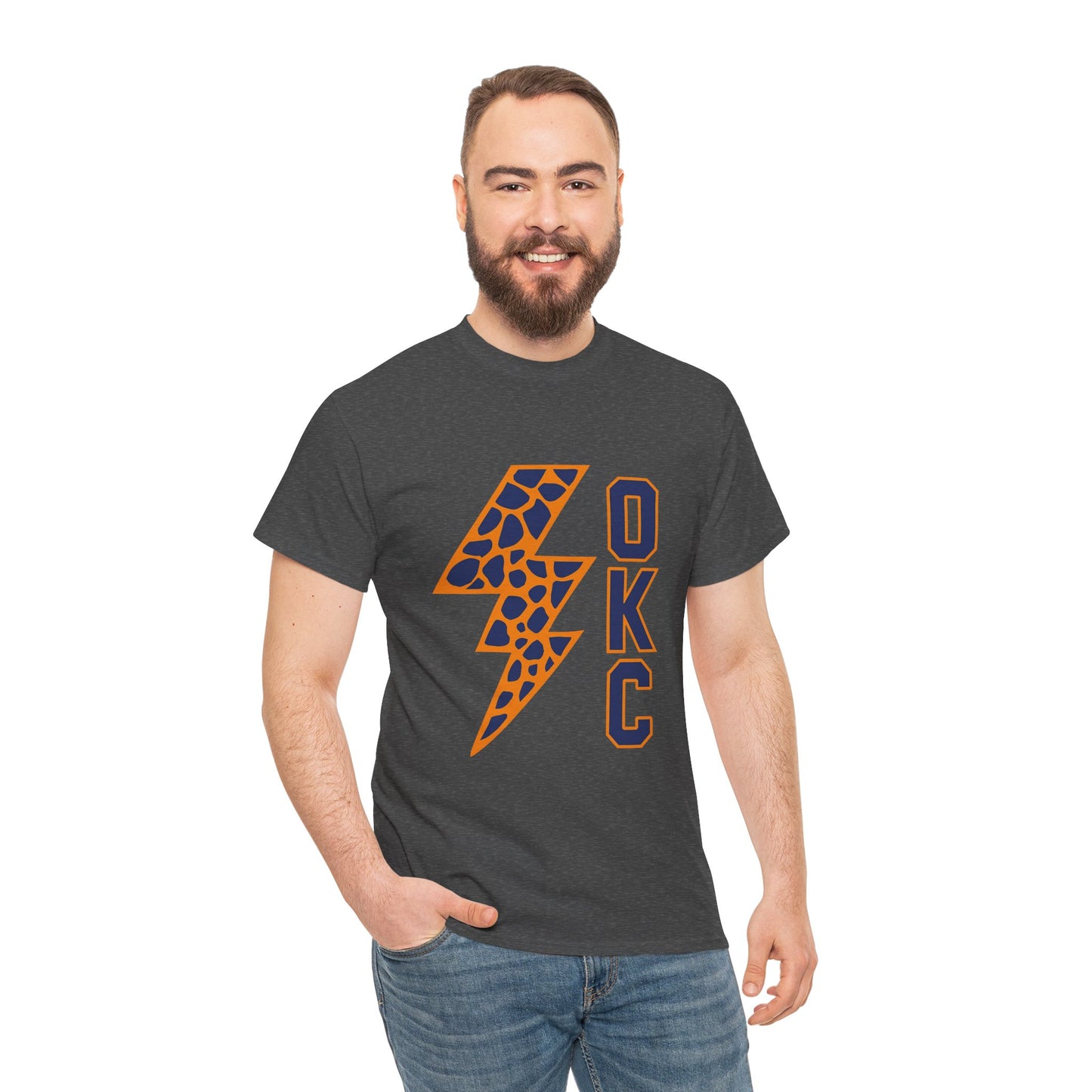 OKC Leopard Lightning Bolt T-Shirt | Oklahoma City Basketball | Blue & Orange Game Day Tee