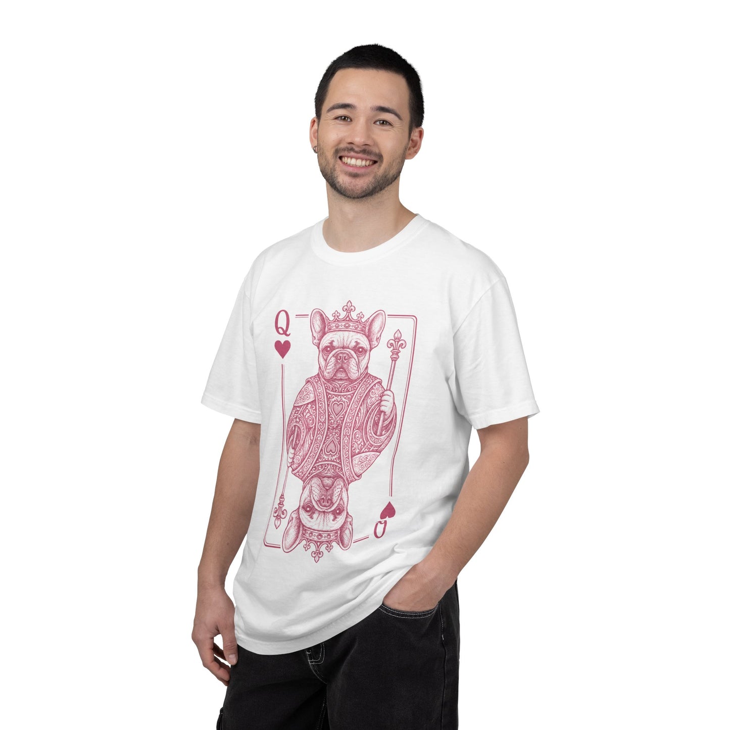 Queen of Hearts French Bulldog Shirt, Frenchie Queen Playing Card Tee, Dog Mom Gift, Cute French Bulldog Graphic Shirt, Royal Frenchie T-Shirt