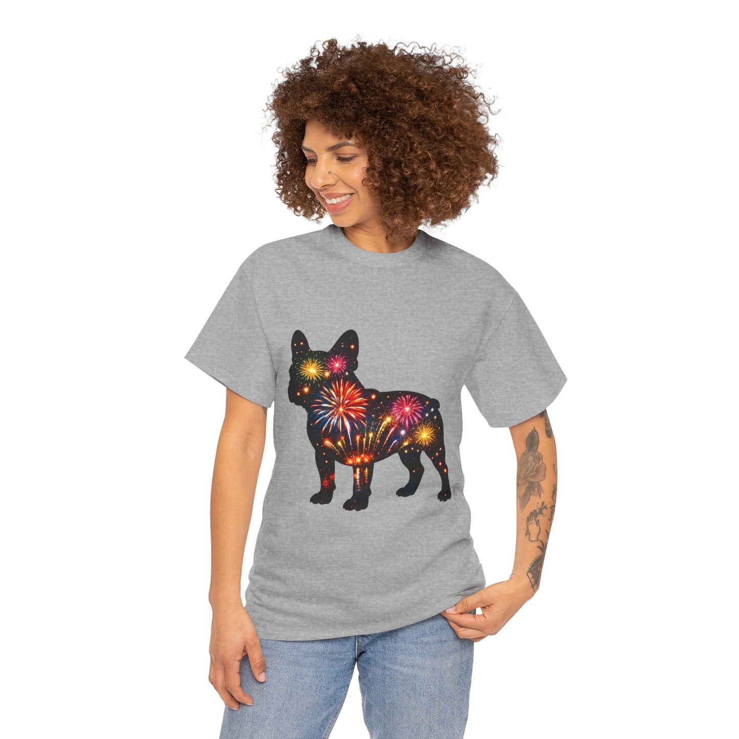 Patriotic French Bulldog Shirt, Fireworks Frenchie Tee, Fourth of July Dog Lover Shirt, Independence Day French Bulldog Gift, USA Dog Tee