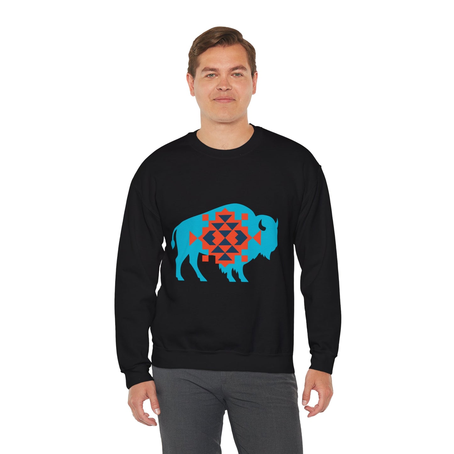 Aztec Bison Oklahoma Basketball Sweatshirt | Blue & Orange Tribal Bison Crewneck | OKC Spirit Sweater | For the City Thunder Fan Gift