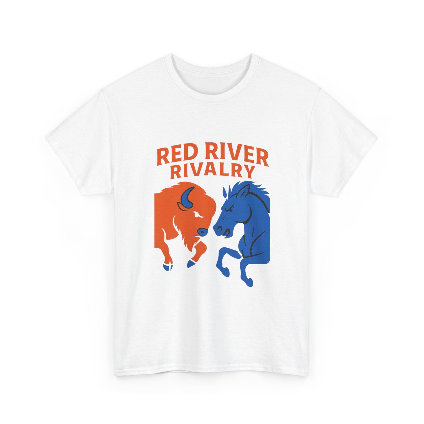 Red River Rivalry T-Shirt – Oklahoma vs Texas-Inspired Tee, Bison and Mustang Game Day Shirt, Blue and Orange Sports Rivalry Graphic