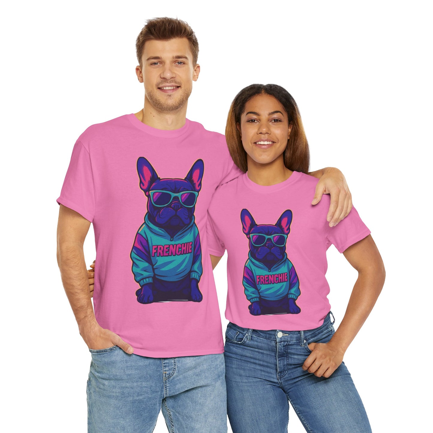 Vaporwave Frenchie T-Shirt | Retro Neon Dog Graphic | 80s Style French Bulldog Tee | Colorful Streetwear Gift for Dog Lovers | Cool Pet Apparel