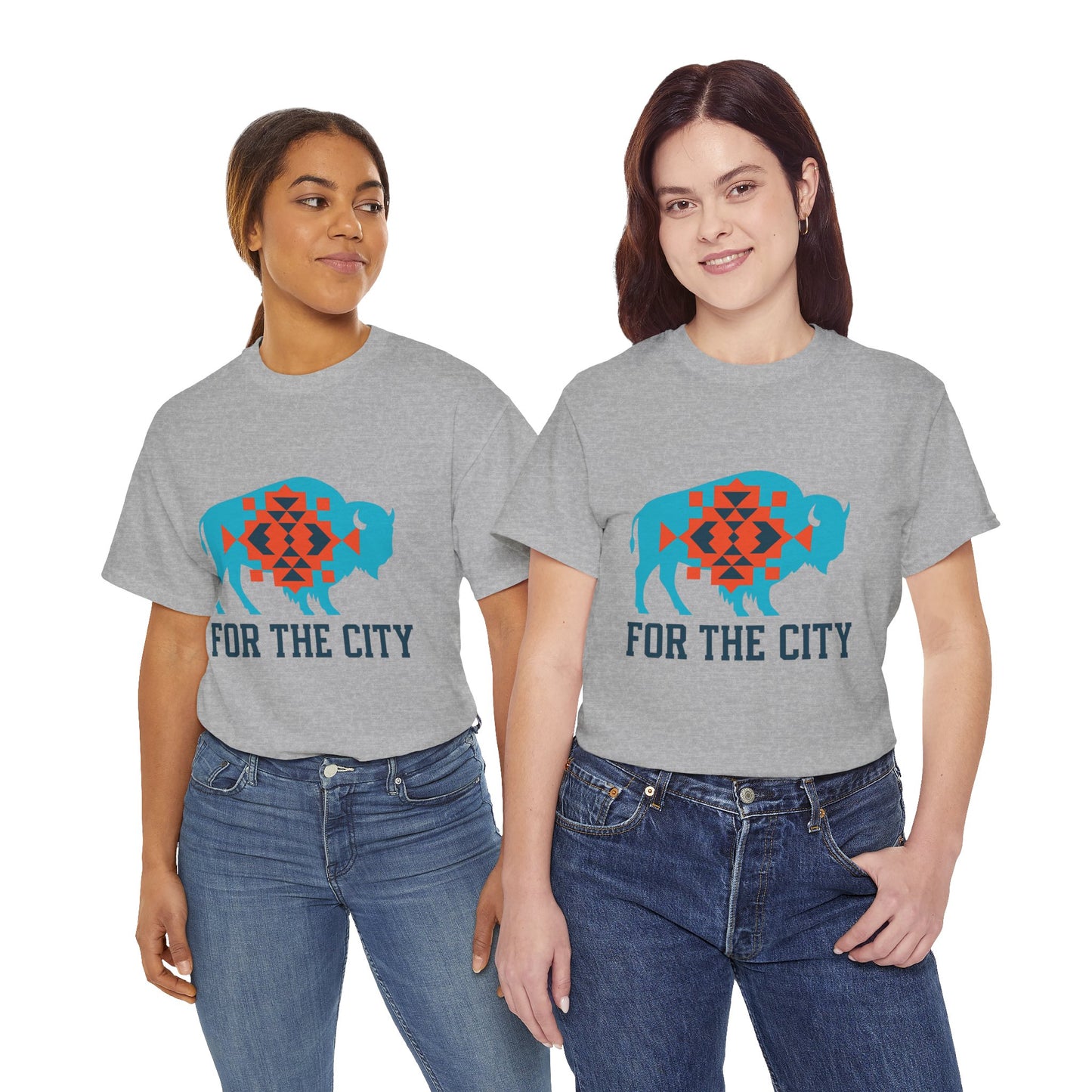 For The City Tribal Bison T-Shirt | Oklahoma Pride Tee | Blue & Orange Southwestern Bison Graphic | OKC Fan Inspired Shirt | Local Oklahoma Gift