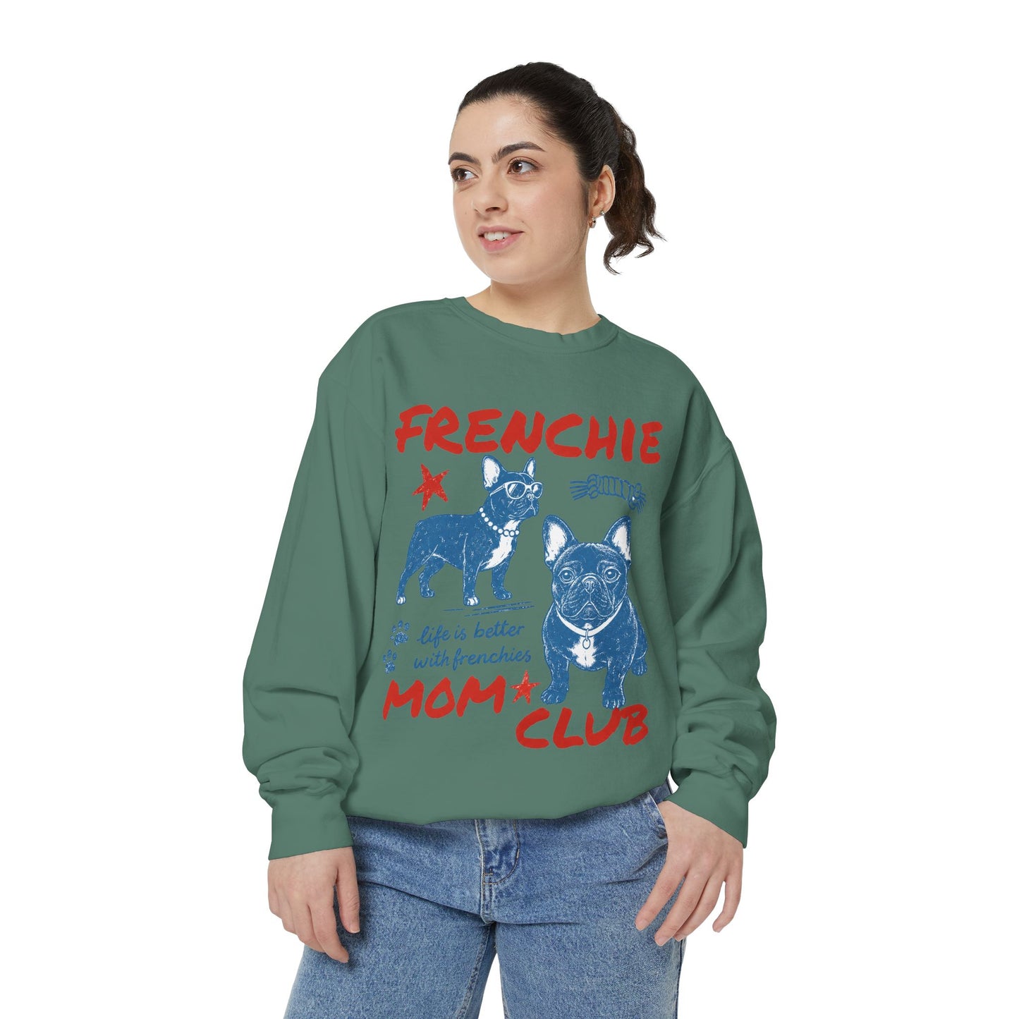 Frenchie Mom Club Sweatshirt, French Bulldog Mom Crewneck, Frenchie Mama Sweatshirt, Dog Mom Gift, Vintage French Bulldog Graphic Sweatshirt, Cozy Frenchie Lover Pullover