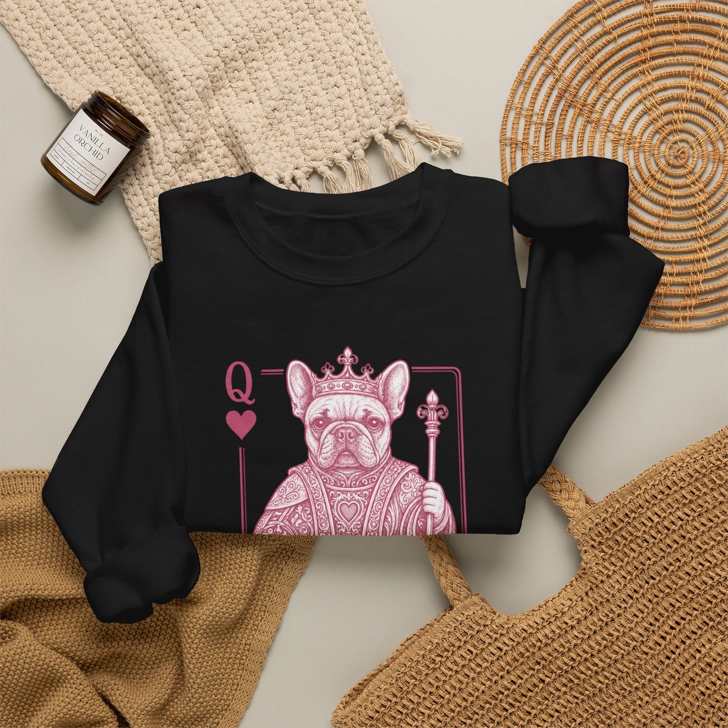 Queen of Hearts French Bulldog Sweatshirt, Frenchie Queen Playing Card Sweatshirt, Dog Mom Crewneck, Royal French Bulldog Gift, Cute Frenchie Sweatshirt
