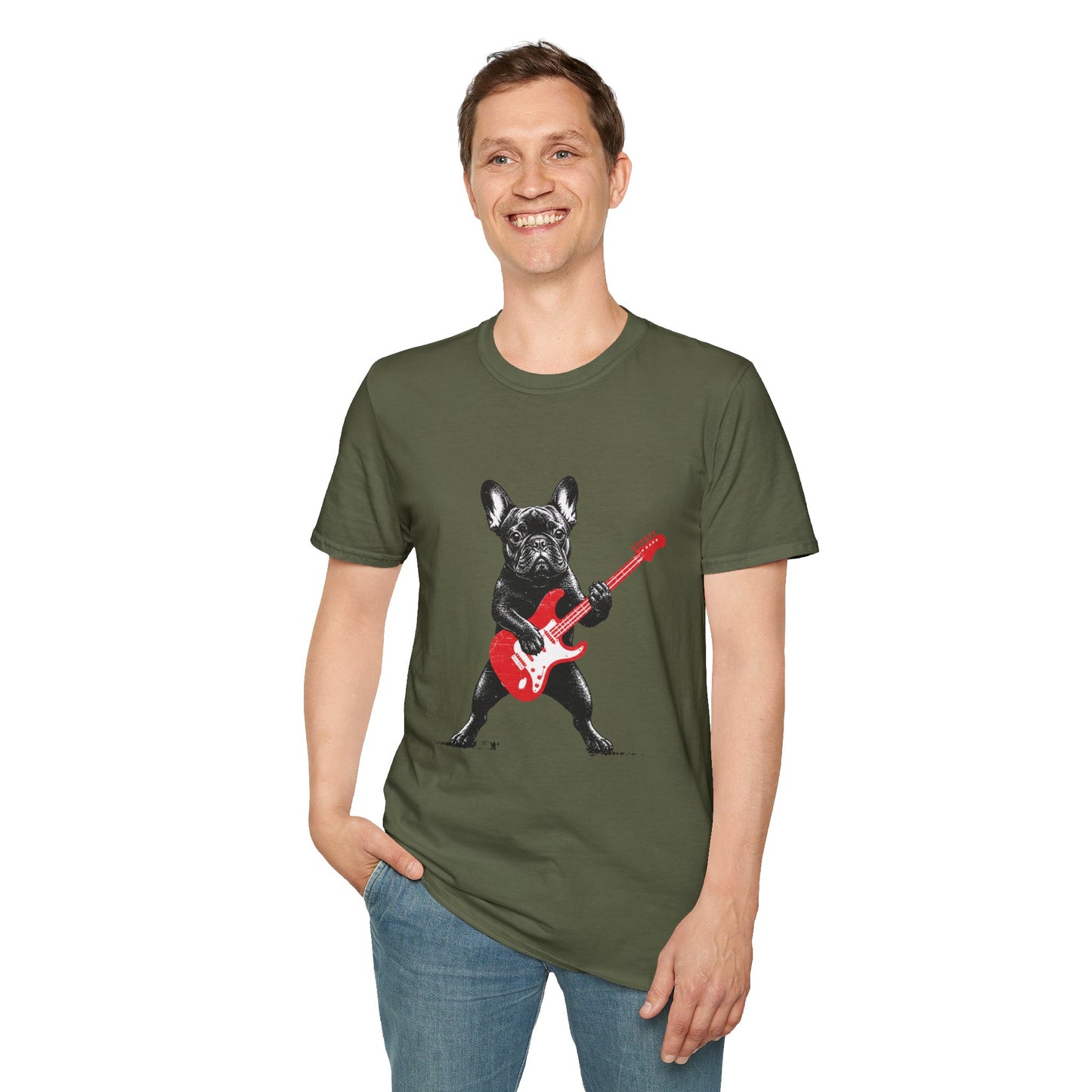 French Bulldog Guitar Shirt, Rocker Frenchie Tee, Frenchie Guitar T-Shirt, Music Lover Dog Shirt, Rock and Roll French Bulldog Gift, Guitar Player Frenchie Tee