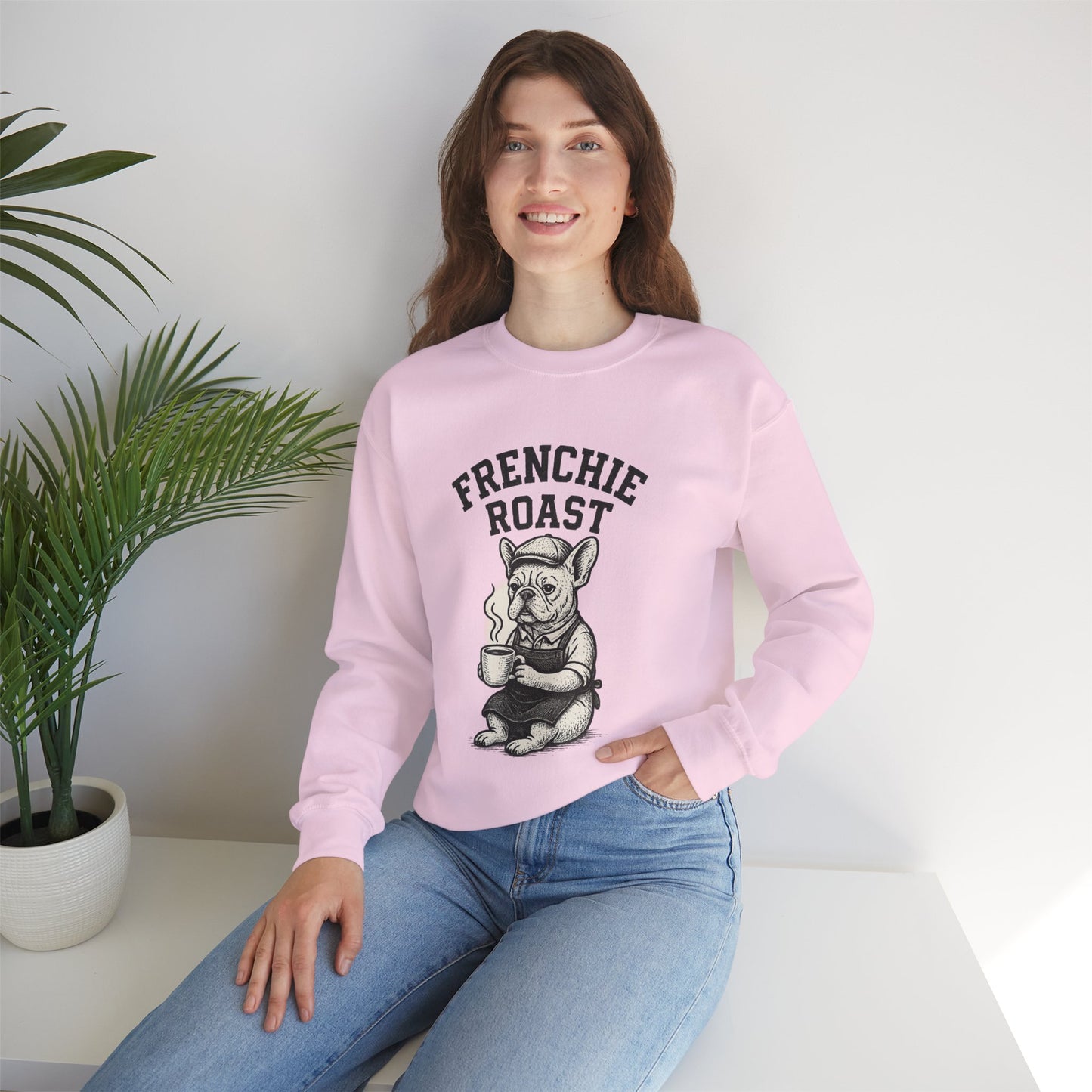 Frenchie Roast Sweatshirt • French Bulldog Coffee Lover Sweater • Cute Barista Dog Pullover • Frenchie Mom Gift • Cozy Dog Lover Crewneck