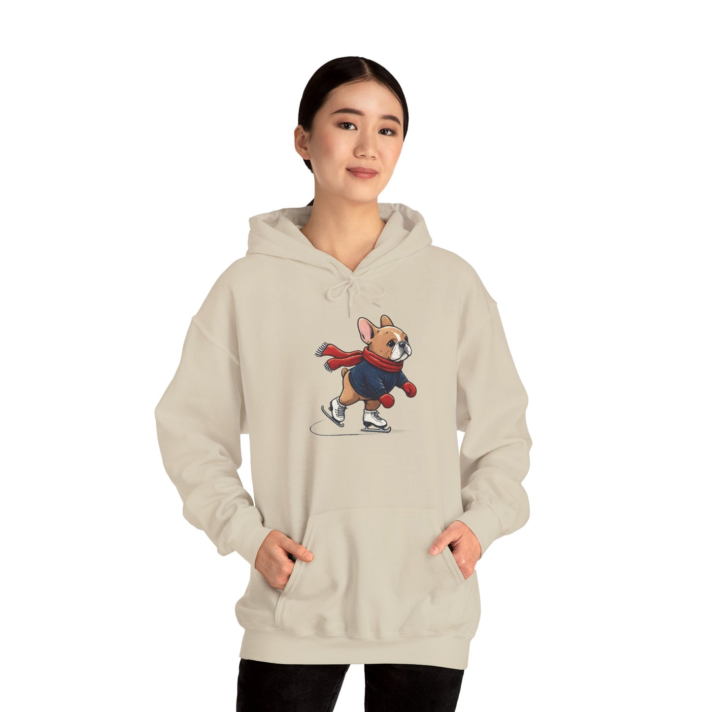 Ice Skating Frenchie Hoodie – Cute Winter French Bulldog Sweatshirt, Holiday Dog Lover Gift, Cozy Skating Pup Hoodie, Frenchie Christmas Hoodie