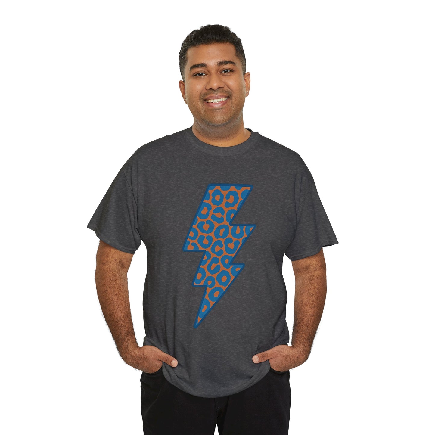 Blue Leopard Lightning Bolt T-Shirt | OKC Thunder Inspired Shirt | Orange & Blue Game Day Tee | Retro Lightning Graphic