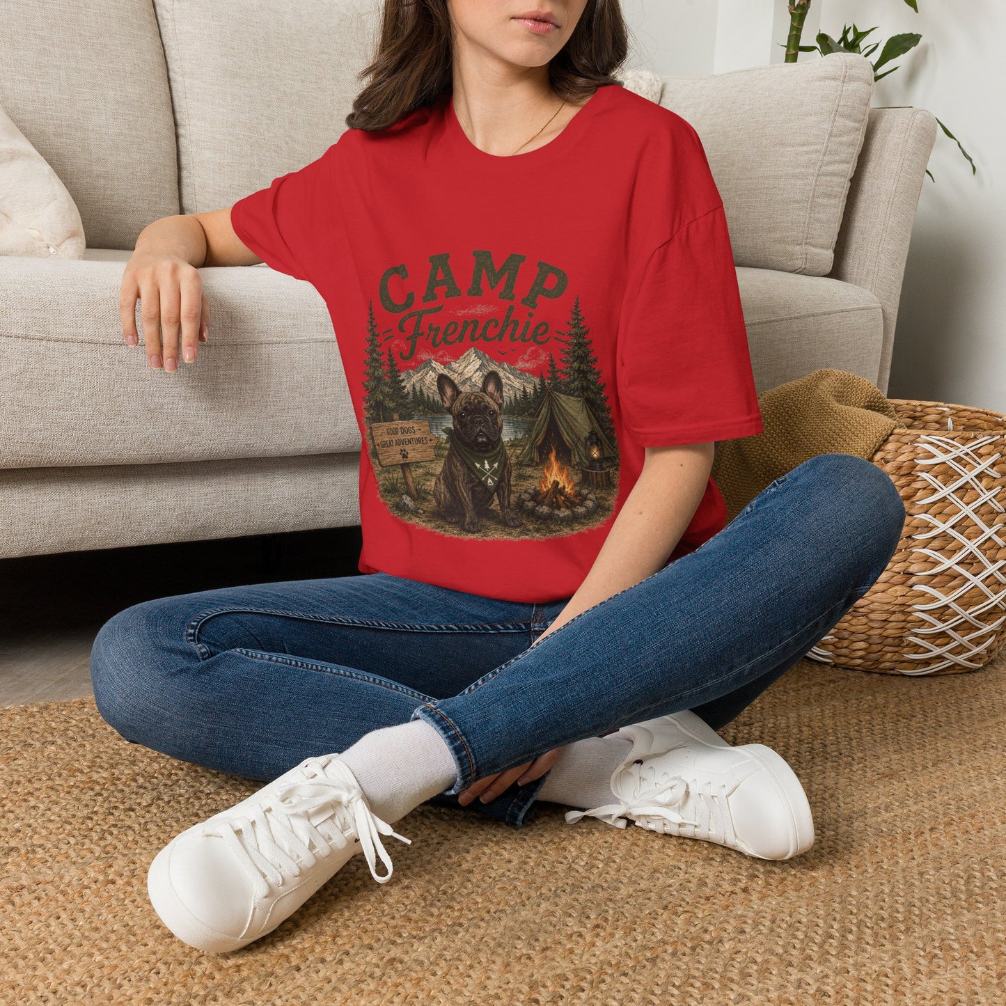 Camp Frenchie Shirt, French Bulldog Camping Shirt, Frenchie Outdoor Tee, Dog Camping Shirt, Adventure Dog Lover Gift, Campfire French Bulldog T-Shirt, Nature Graphic Tee