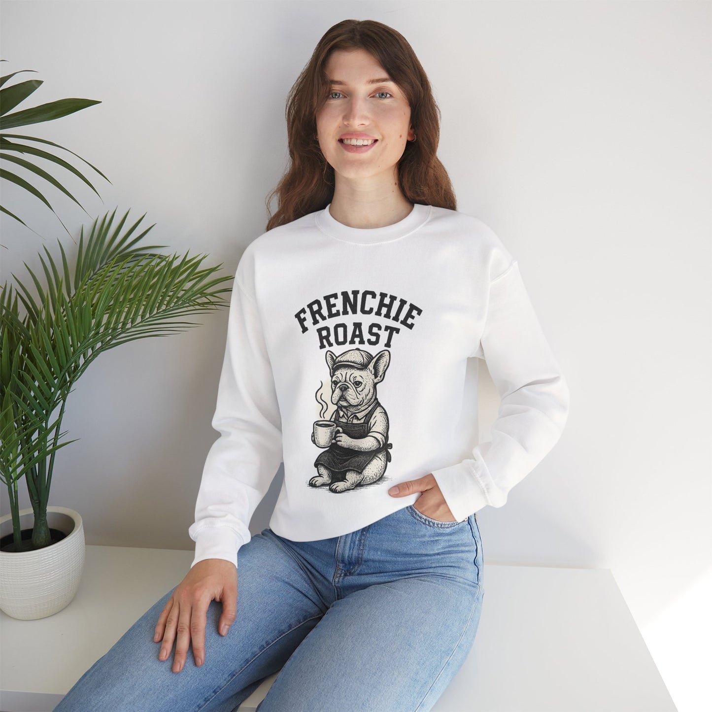Frenchie Roast Sweatshirt • French Bulldog Coffee Lover Sweater • Cute Barista Dog Pullover • Frenchie Mom Gift • Cozy Dog Lover Crewneck