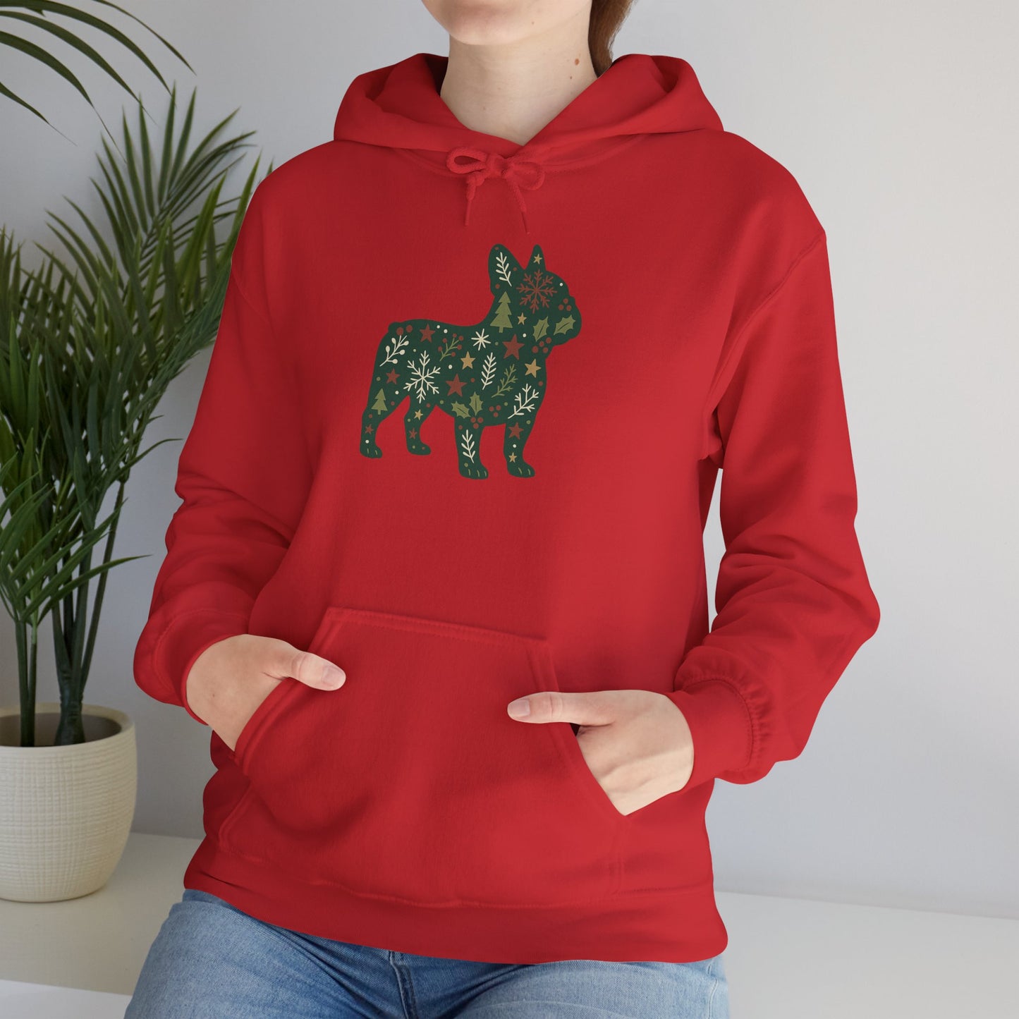 Christmas Frenchie Hoodie | Holiday French Bulldog Sweatshirt | Cute Dog Mom Gift | Frenchie Lover Xmas Hoodie | Winter Dog Silhouette Pullover