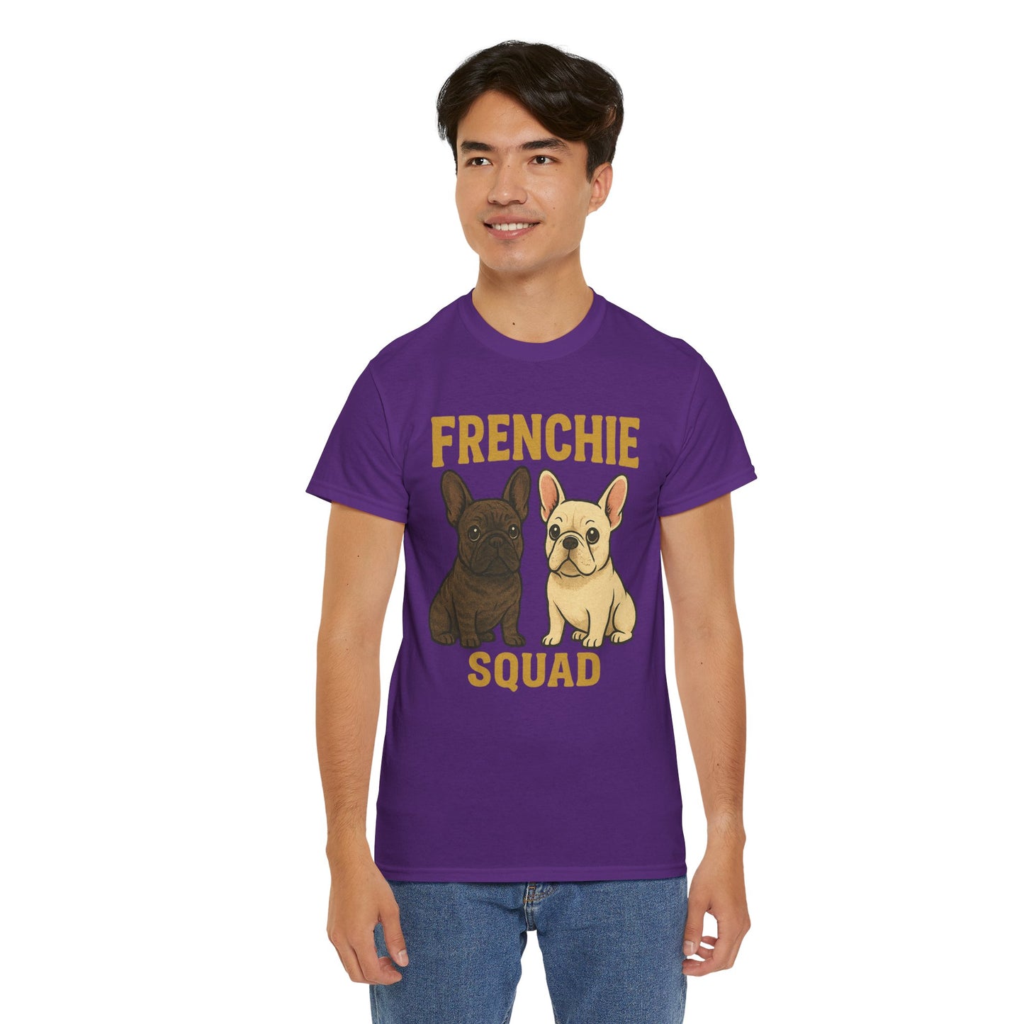 Frenchie Squad T-Shirt | Matching French Bulldog Lover Tee | Retro Dog Mom & Dad Shirt | Cute Frenchie Crew Top | Brindle & Cream Bulldog Graphic