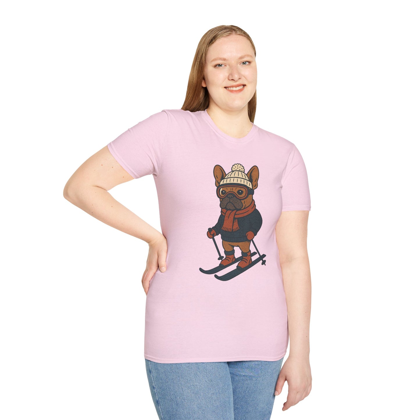 French Bulldog Skiing T-Shirt, Winter Frenchie Shirt, Ski Dog Graphic Tee, Cute Snow Dog Gift, Funny Frenchie Lover Shirt, Skiing Pup Tee
