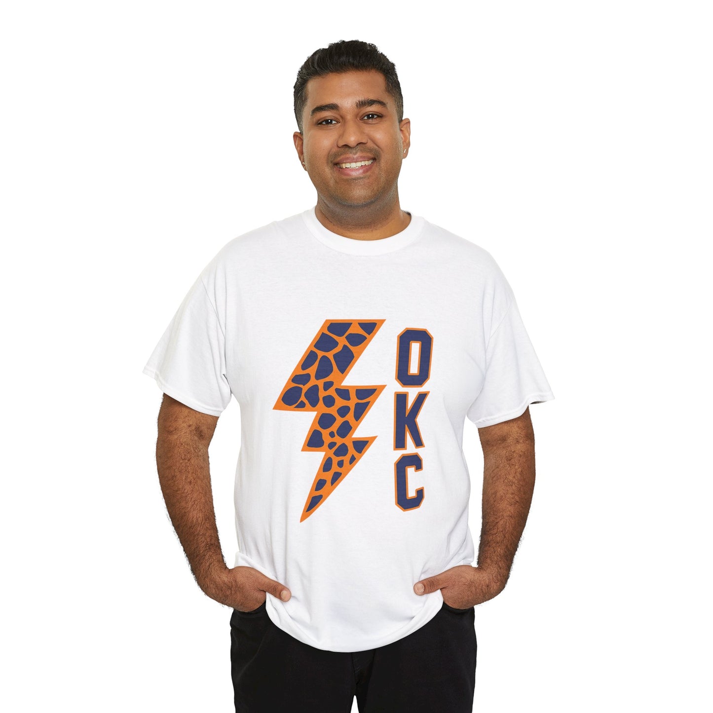 OKC Leopard Lightning Bolt T-Shirt | Oklahoma City Basketball | Blue & Orange Game Day Tee