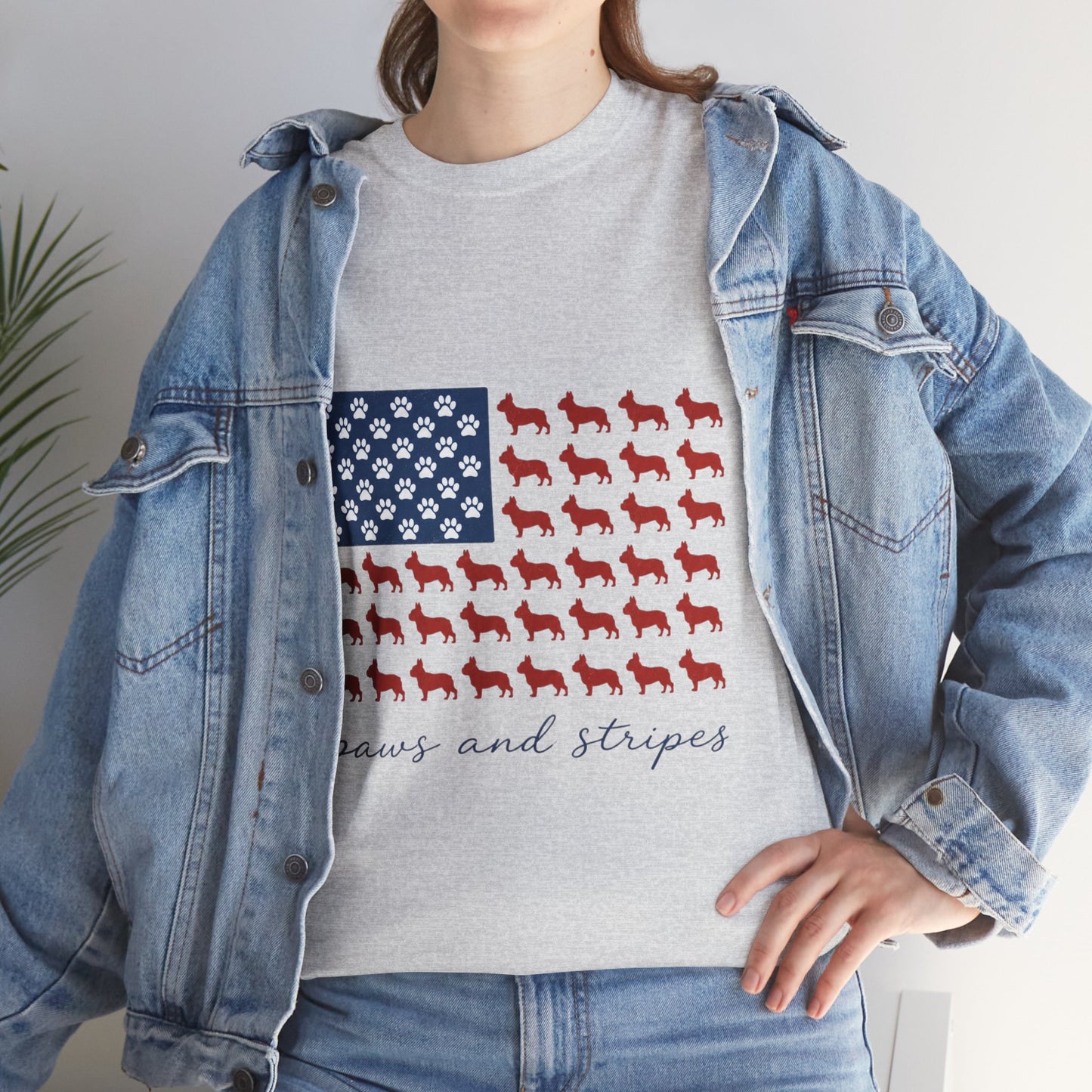 Paws and Stripes Shirt, Patriotic French Bulldog Tee, Frenchie American Flag Shirt, 4th of July Dog Lover Gift, USA Frenchie Tee