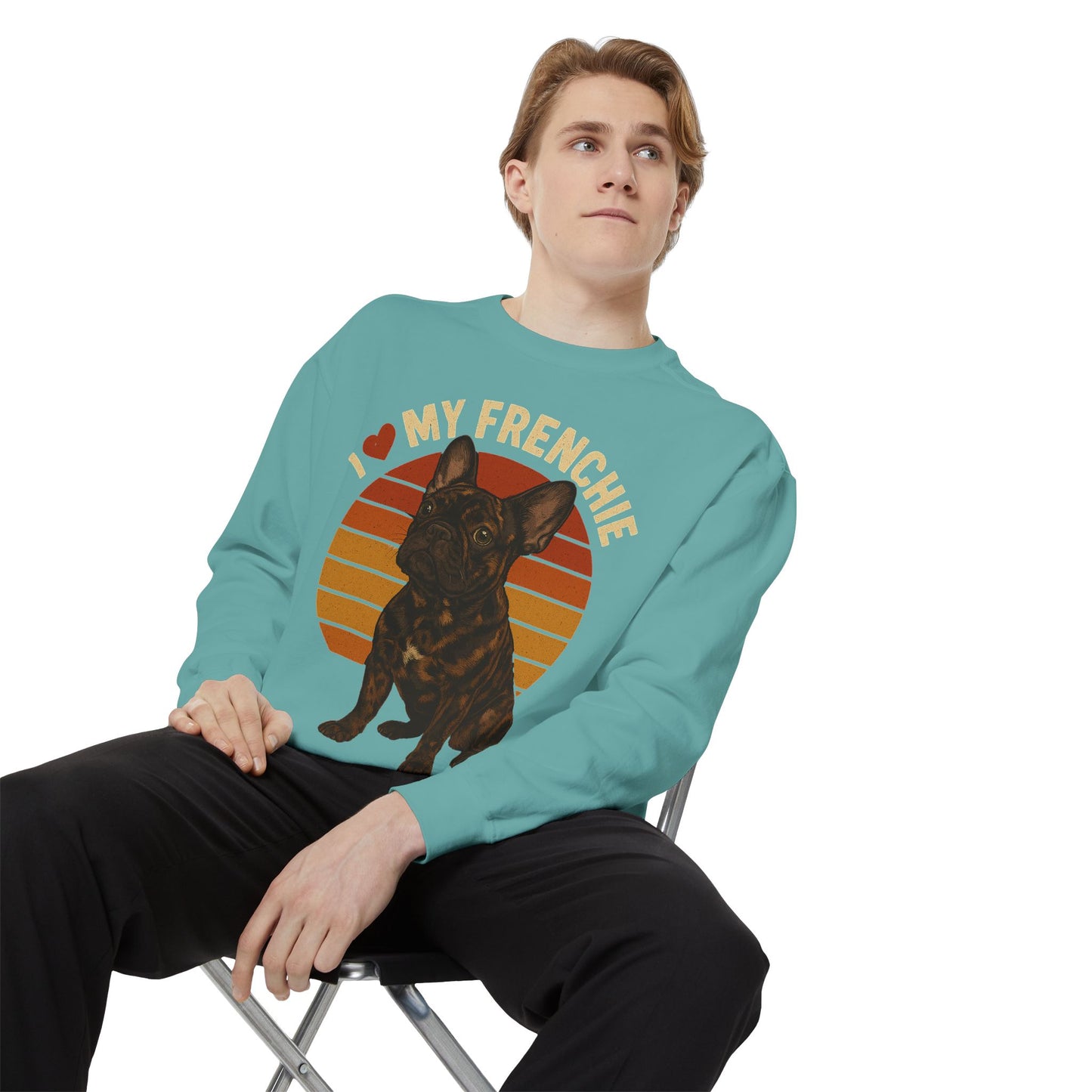 I Love My Frenchie Sweatshirt | Retro Merle French Bulldog Pullover | Vintage Dog Lover Crewneck | Frenchie Mom & Dad Gift