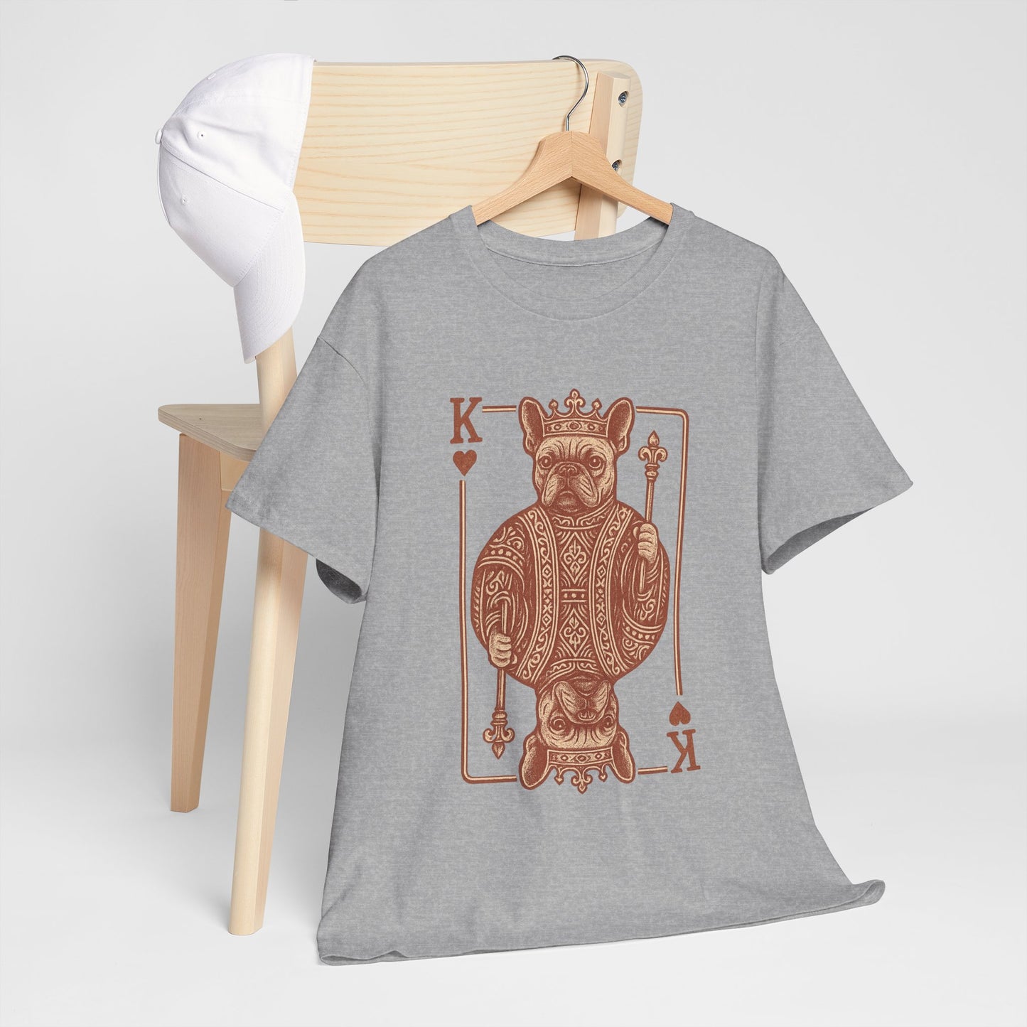 King French Bulldog Shirt, Frenchie Playing Card Tee, Royal Frenchie T-Shirt, Vintage French Bulldog Graphic Shirt, Dog Lover Gift, King of Hearts Frenchie Tee